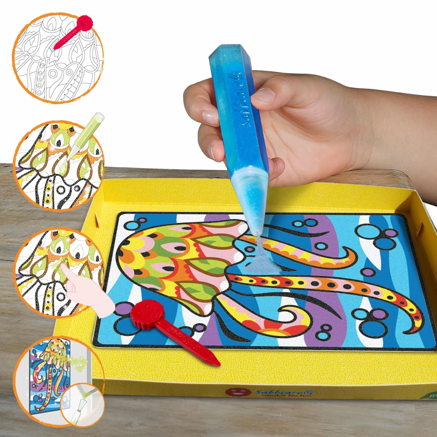 Sabbiarelli Sand-it For Fun – Box Sandsation Art 12-99 | Kit Sand Art 100% Made in Italy z Kolorowym Piaskiem, Rysunkami i Akcesoriami | Łatwe Hobby | Prezent dla Młodzieży i Dorosłych