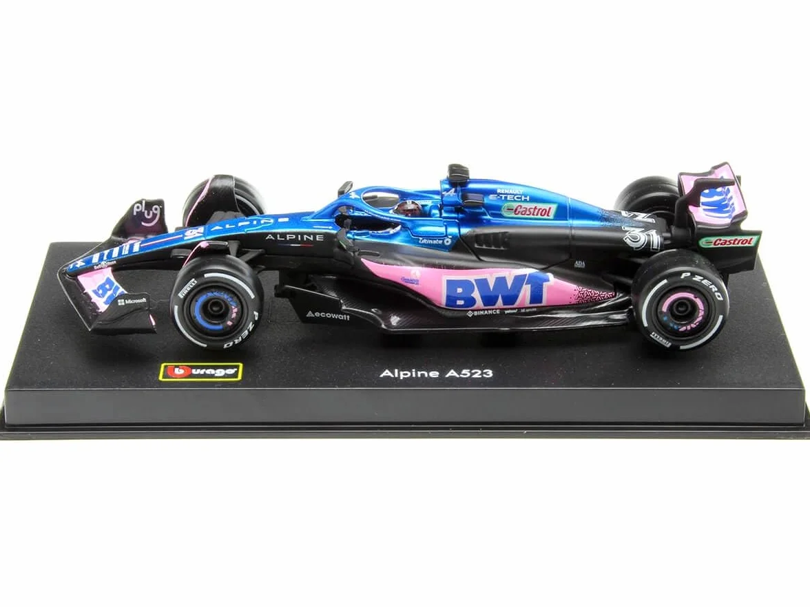 Bburago - Charles Ocon Alpine 1 Formuła 2023 z kaskiem - Reprodukcja pojazdu 1/43 - Kolekcja wyścigów - Zabawka dla dzieci do kolekcjonowania od 3 lat - 38073O