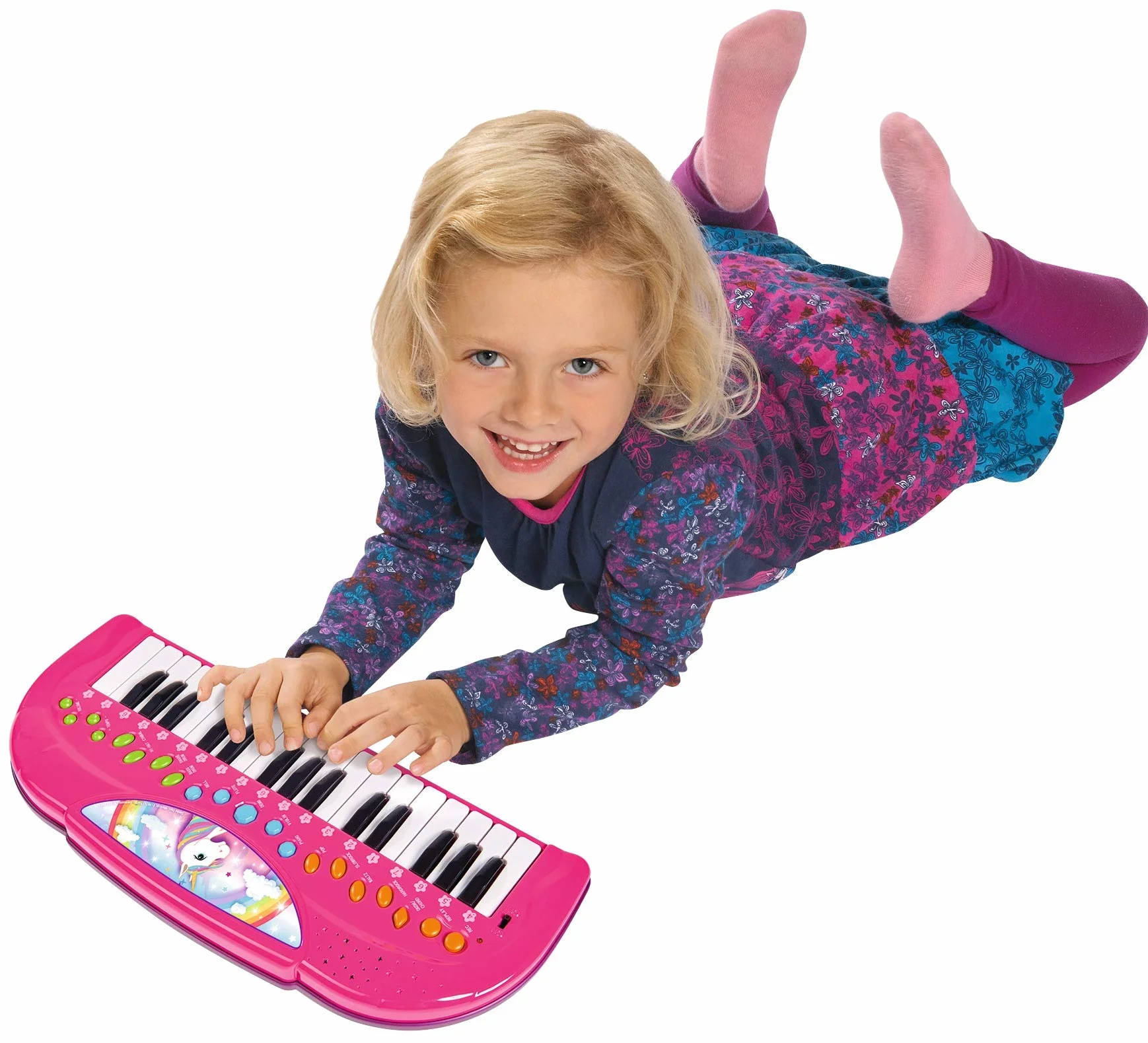 Simba 106832445 - My Music World jednorożec Keyboard, 32 przyciski, różne tryby dźwięku, 4 rytmy, demo, 42 cm, od 3 lat
