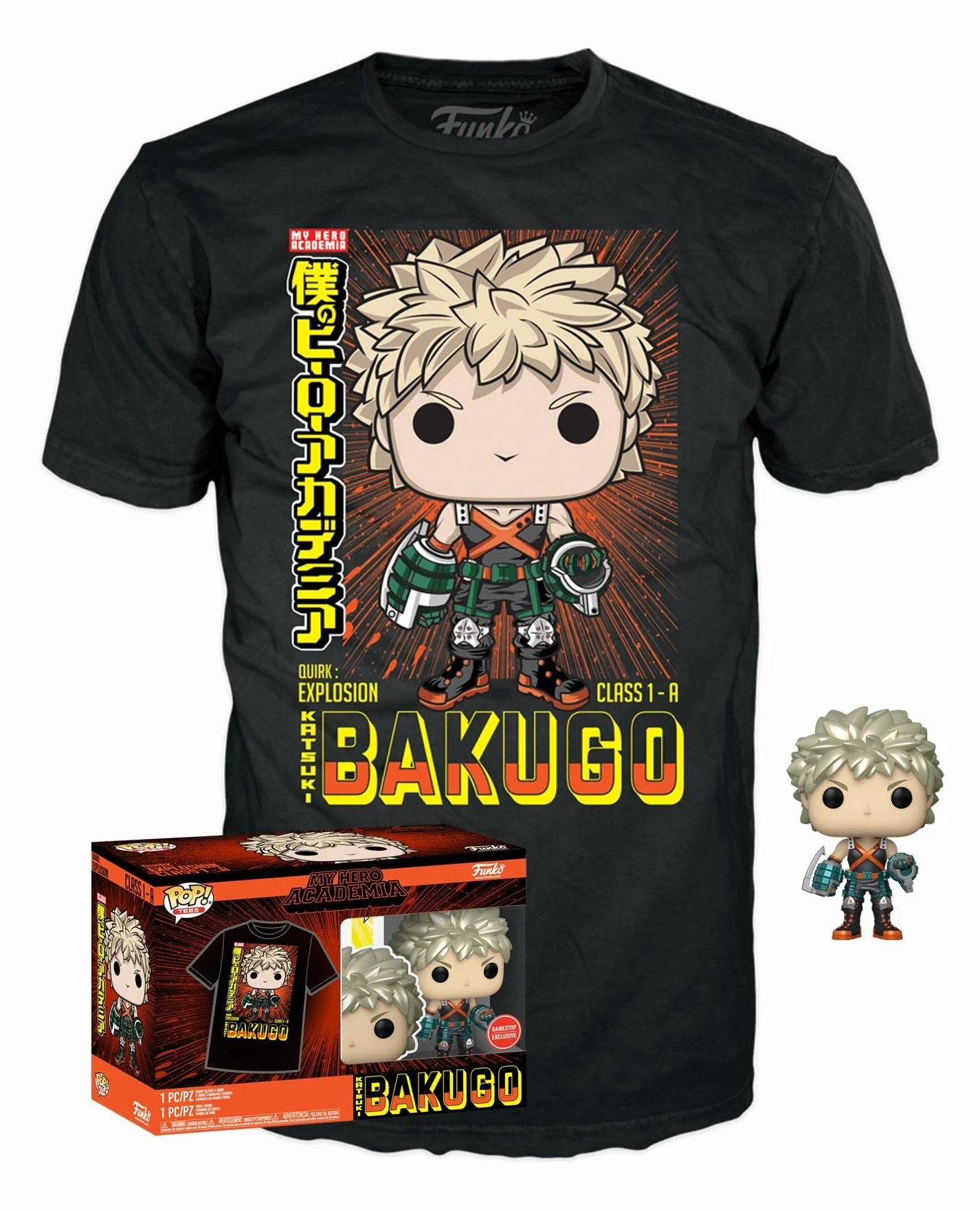 Funko Pop! & Tees (Adult): My Hero Academia - Katsuki Bakugo (Metallic) (Special Edition) Vinyl Figure & T-Shirt (L)