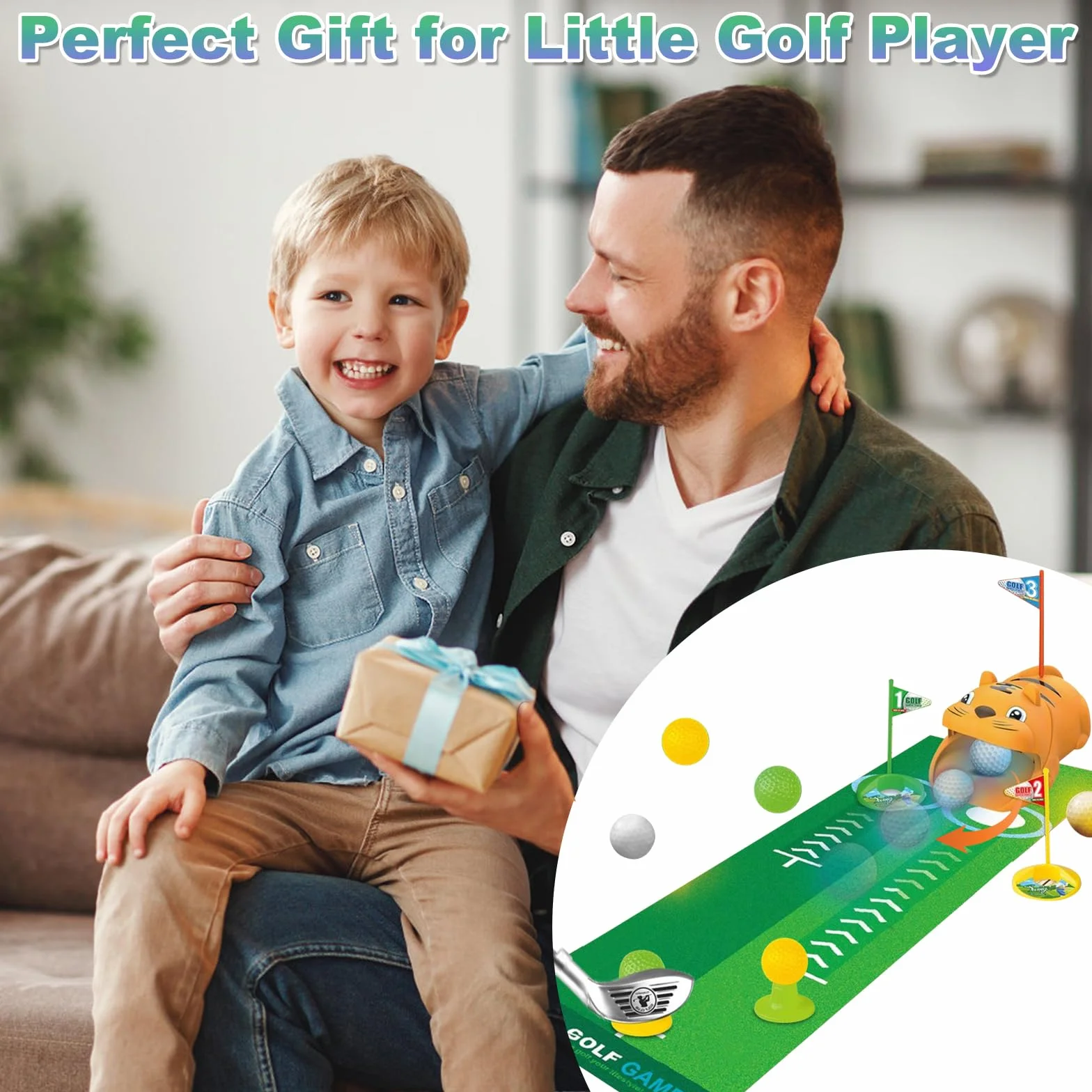Zestaw do mini golfa dla dzieci, zestaw zabawek do golfa, 18 sztuk zestaw do gry w golfa z walizką do użytku wewnątrz i na zewnątrz z 3 kijami golfowymi, 8 piłkami golfowymi, mata do puttingu zabawka