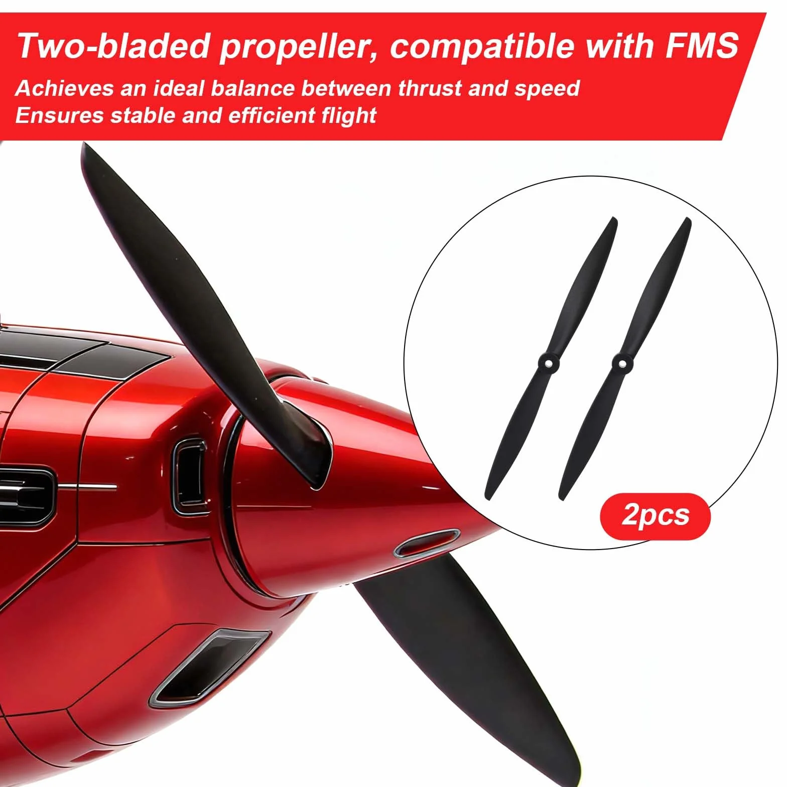 2szt 2-Łopatowy RC Śmigło 10x5 Kompatybilny z FMS 1200mm Super EZ & 1220mm Ranger FMSPROP022, Wysoka Wydajność Plastik Zamiennik Śmigło dla RC Samolot Modele (Czarny)