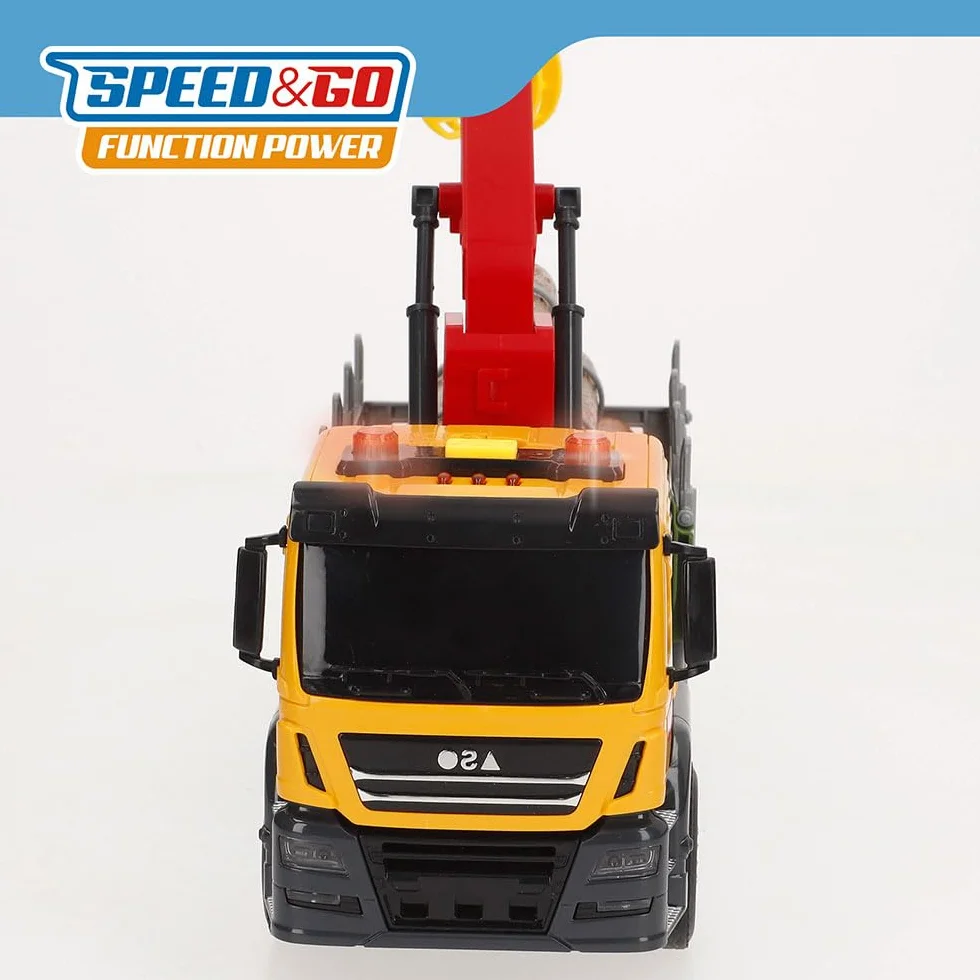 ColorBaby Speed & Go Dźwig zabawka z dźwigiem i światłami i dźwiękami, wysuwane ramię, tarcie, interaktywny, system cierny, skala 1:14, samochody dla dzieci od 3 lat (39064)