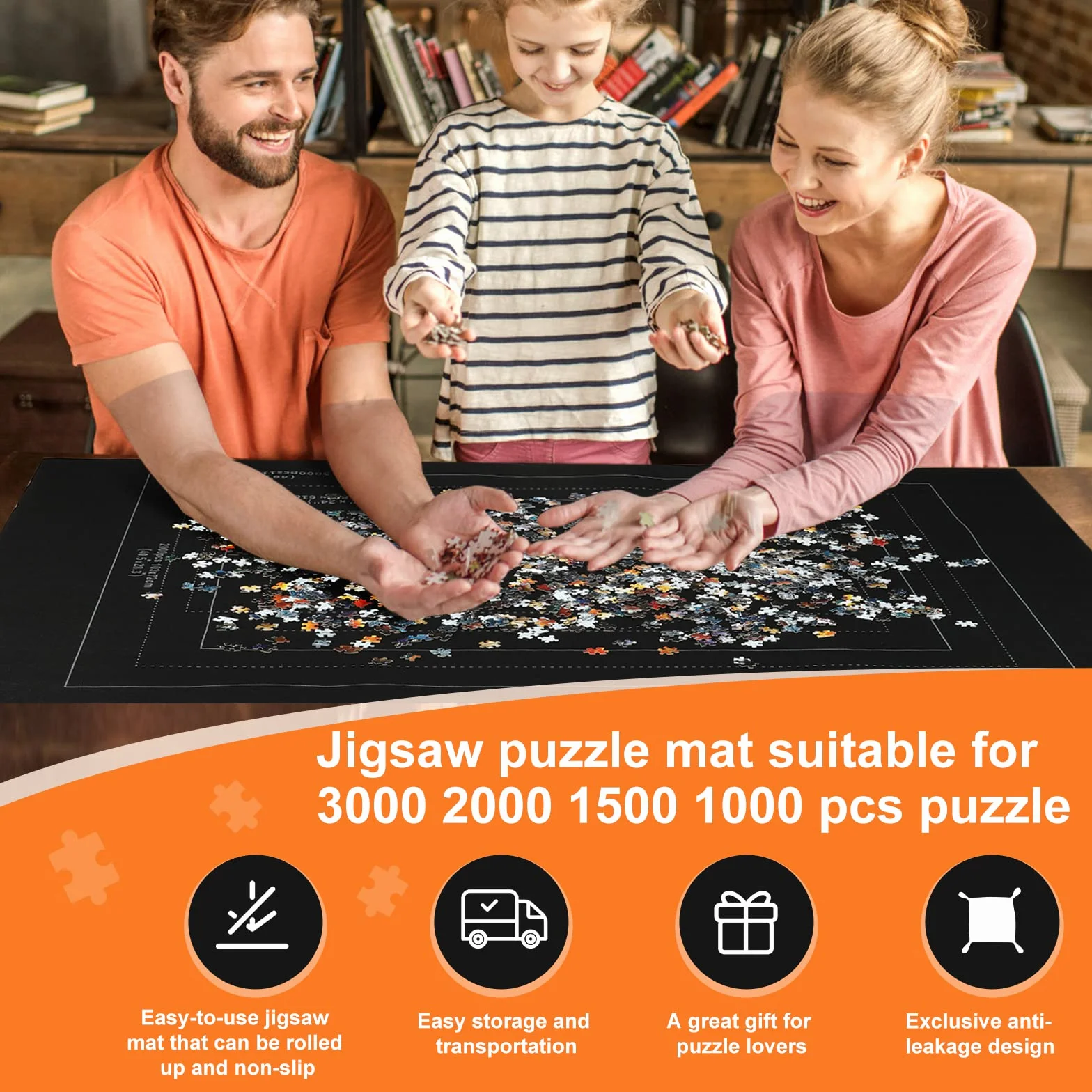 Mata zwijana do puzzli do 3000 sztuk, duży filcowy schowek z nadmuchiwaną rurką, łatwa do przechowywania i przenoszenia, dla entuzjastów