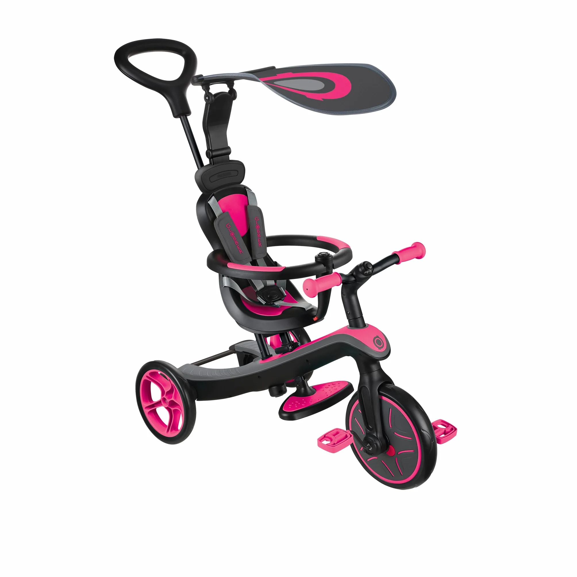 Globber Explorer Trike 4w1 rowerek trójkołowy - biegowy - wózek/Fuchsia 632-110-3 różowy