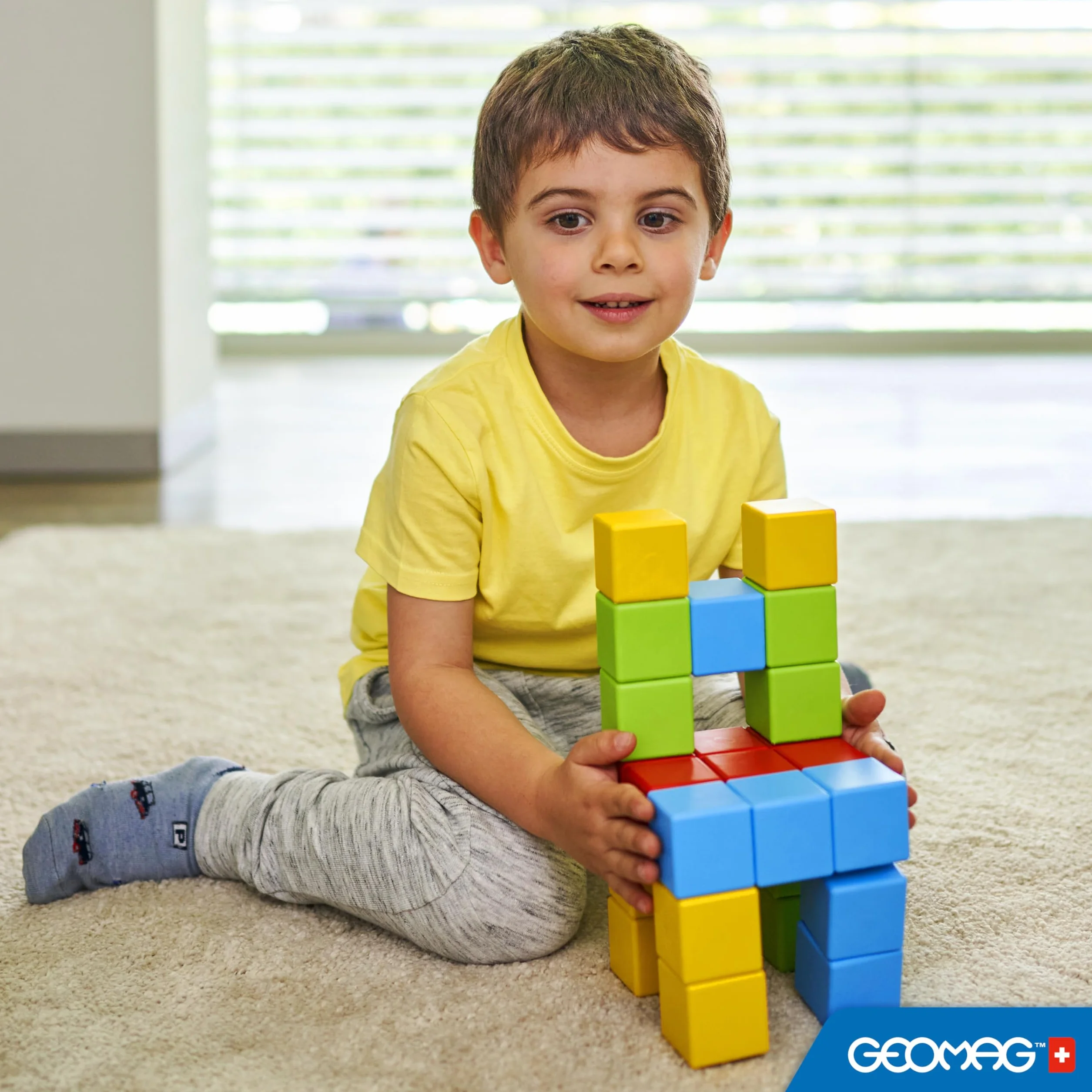 Geomag- Magicube Magnetic Construction for Kids Green Line 100% plastik z recyklingu, 24 kostki, 56, wielokolorowy
