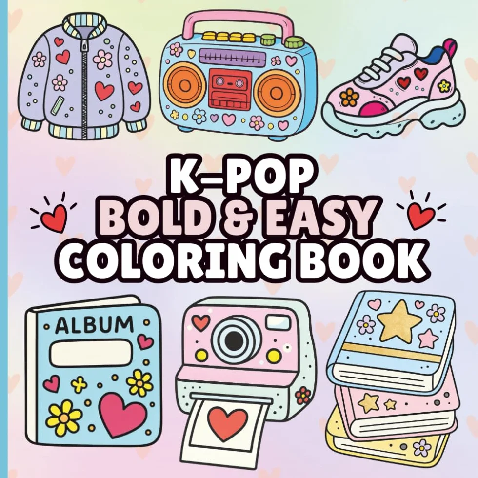 K-POP Bold and Easy Coloring Book: Simple and Cute Designs Featuring Korean Pop Culture, Lightsticks, Finger Hearts, and Music Aesthetics for Tweens, Teens, and Beginners