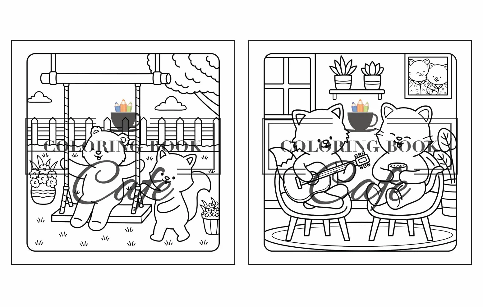 Paws & Hearts: Coloring Book for Adults & Teens Featuring Cozy Love Scenes with Adorable Animal Characters