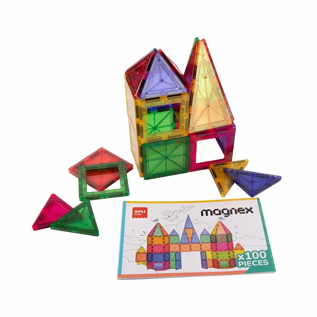 APLI Kids 20138 - Magnex 100 sztuk Magnex Zestaw konstrukcyjny | Zestaw 3D dla dzieci 3+| Kolorowe magnesy geometryczne | Zabawka edukacyjna Steam dla kreatywności i rozwoju poznawczego