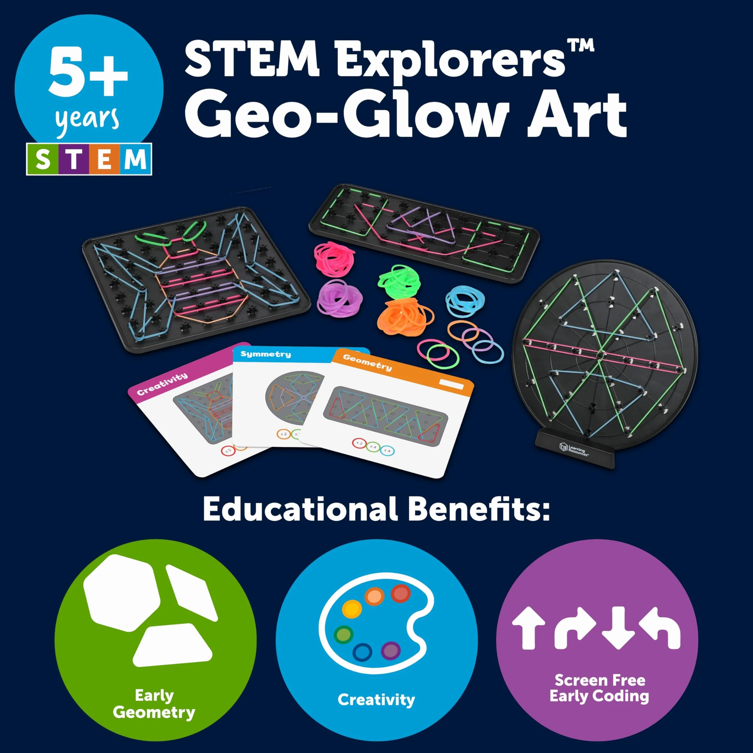 Learning Resources GEO Glow Boards – Świecące Geobordy STEM, Budowanie i Kształty 5+ Lat