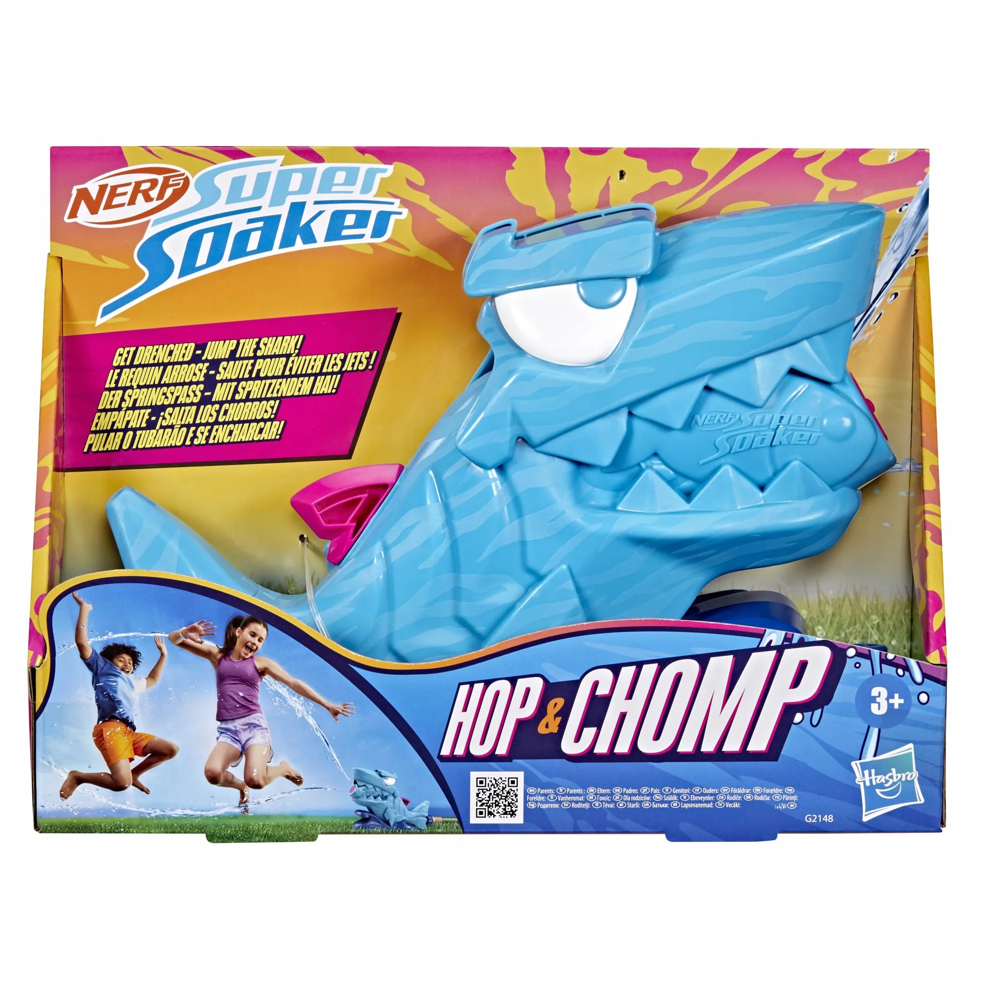 Zabawka wodna Nerf Super Soaker Hop & Chomp, polewanie strumieniami wody, kłapiąca szczęka, podłączanie do węża ogrodowego, zabawki dla dzieci do wodnej zabawy poza domem, wiek: od 3 lat