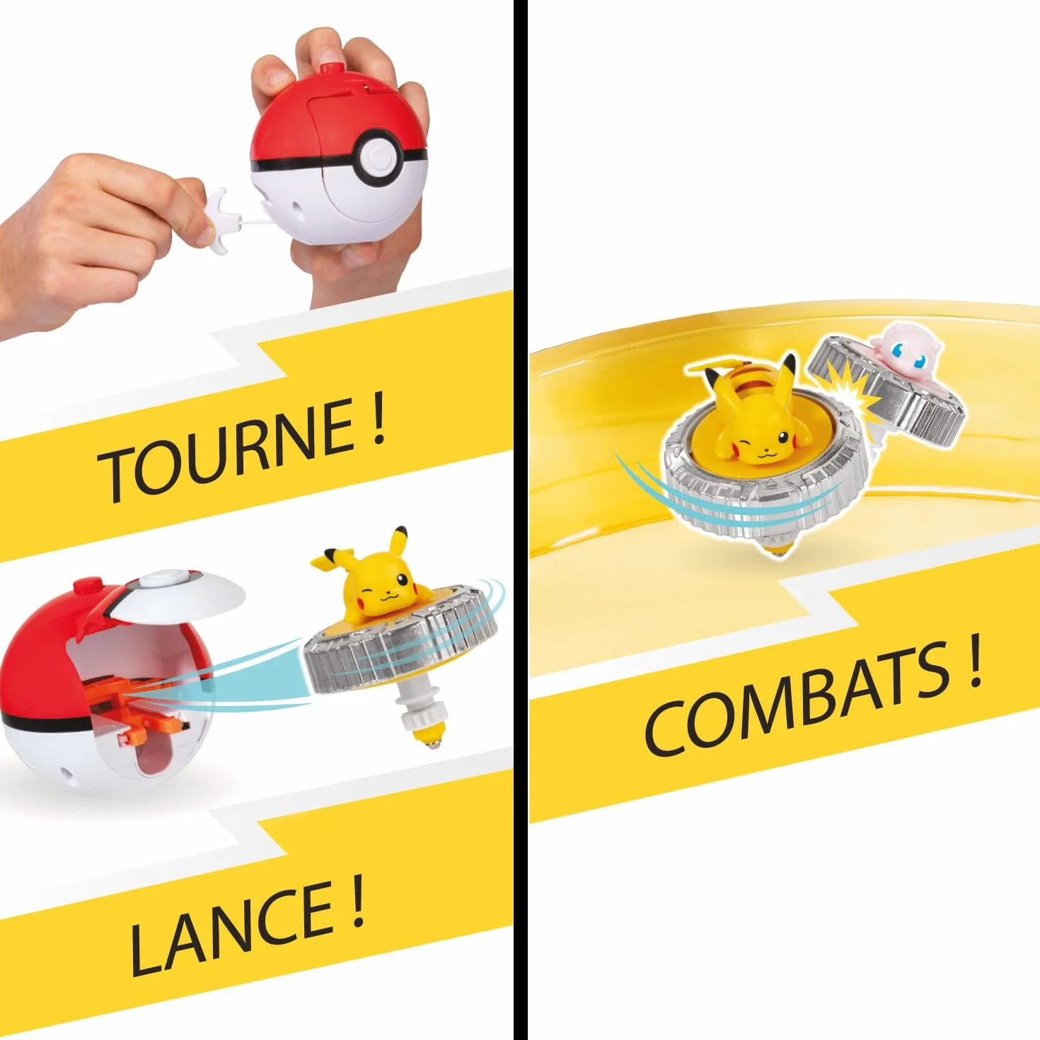 Bandai - Pokémon Arena + 2 Spinnery W Zestawie - 2 Wyrzutnie Pokéball + Bączki Pikachu i Mew - Gra Walki Dla Wielu Graczy - Zabawka Dla Dzieci 4 Lata i + JW4403