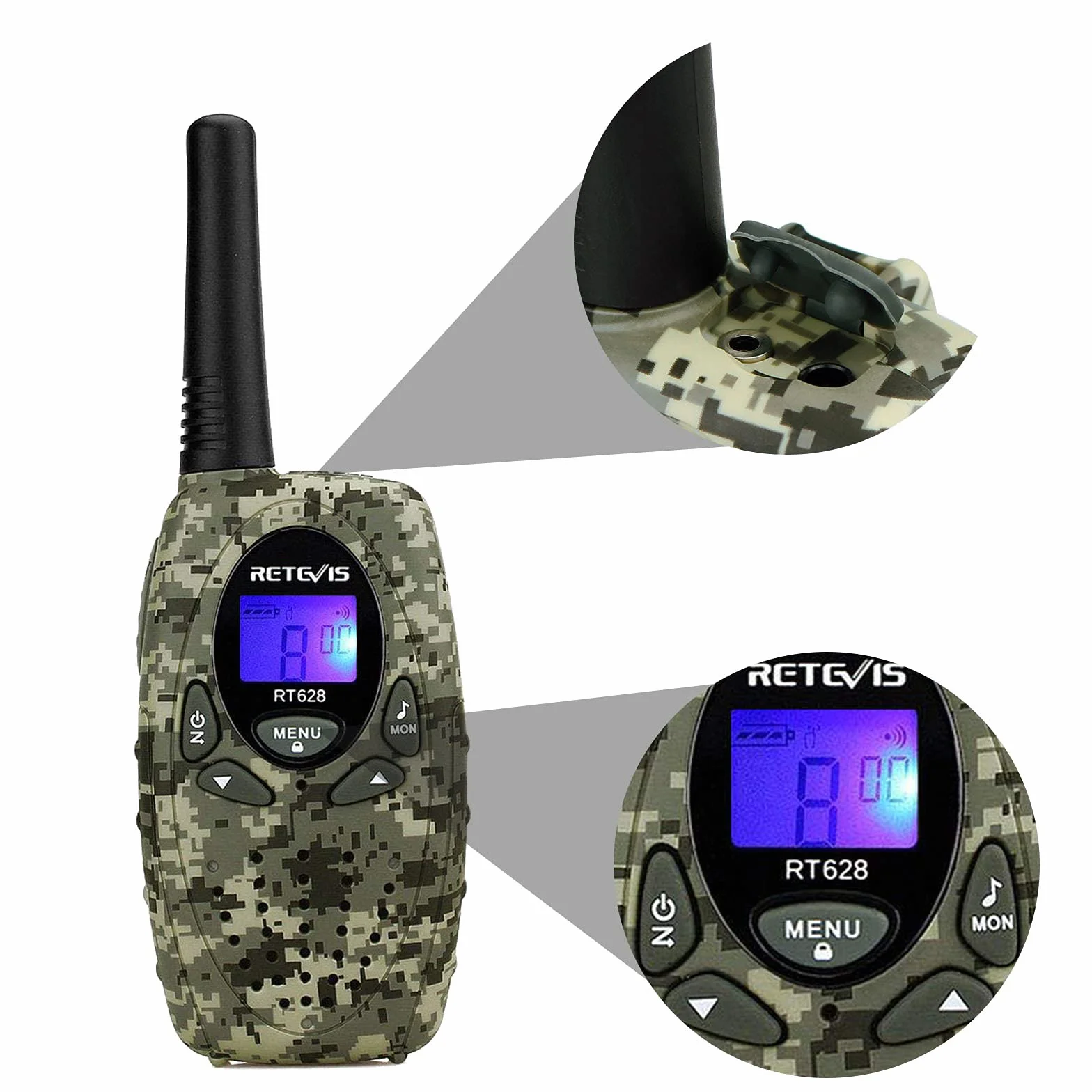 Retevis RT628 krótkofalówka dla dzieci, duży zasięg, prosta obsługa PMR446, zabawka dla dzieci w wieku od 3 do 12 lat, Spy Gear, podróże (1 para, kamuflaż)