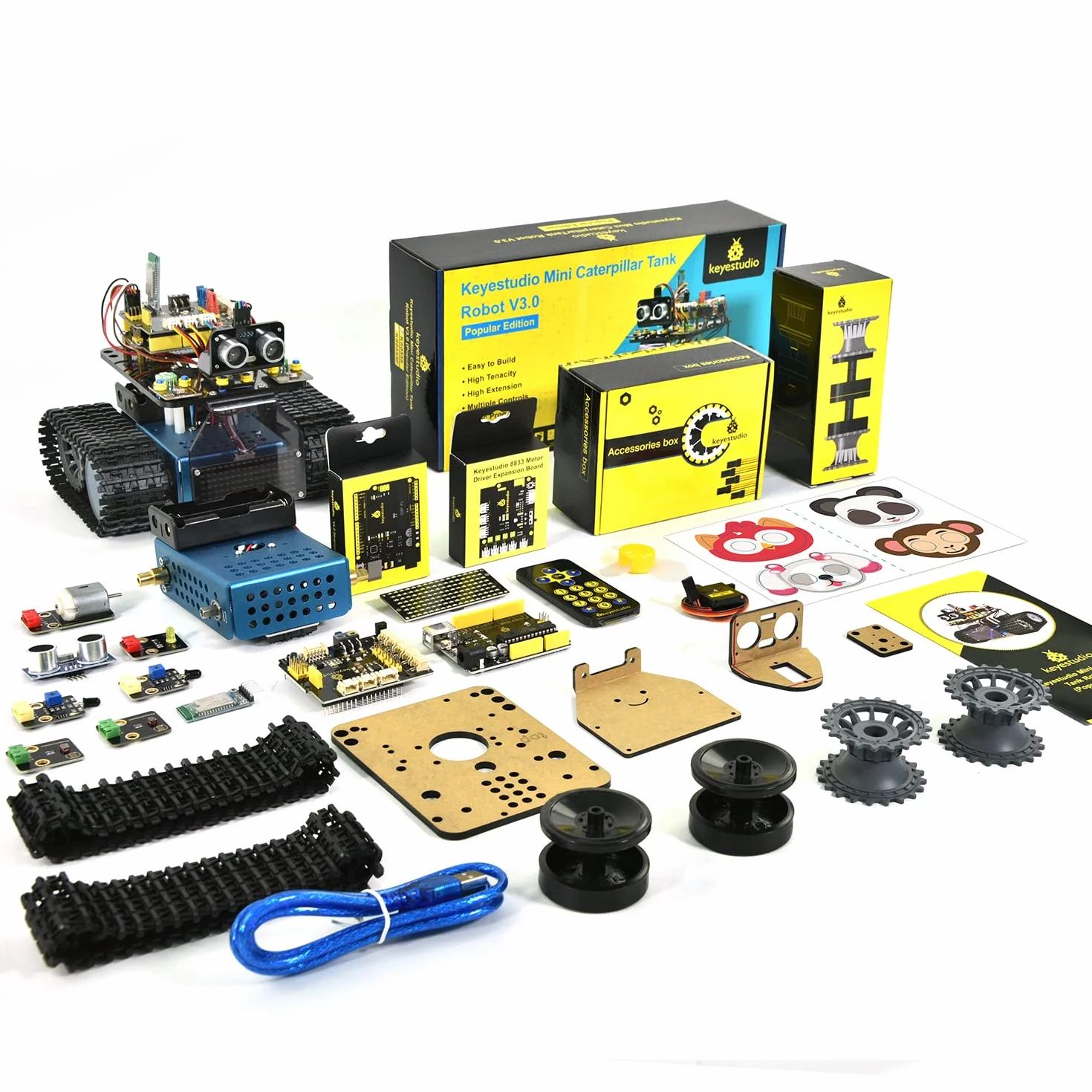 KEYESTUDIO Smart Robot Car Kit zestaw kompatybilny z Arduino IDE elektronika z mikrokontrolerem, moduł śledzenia linii, czujnik ultradźwiękowy, moduł Bluetooth, robot do zabawy dla dzieci