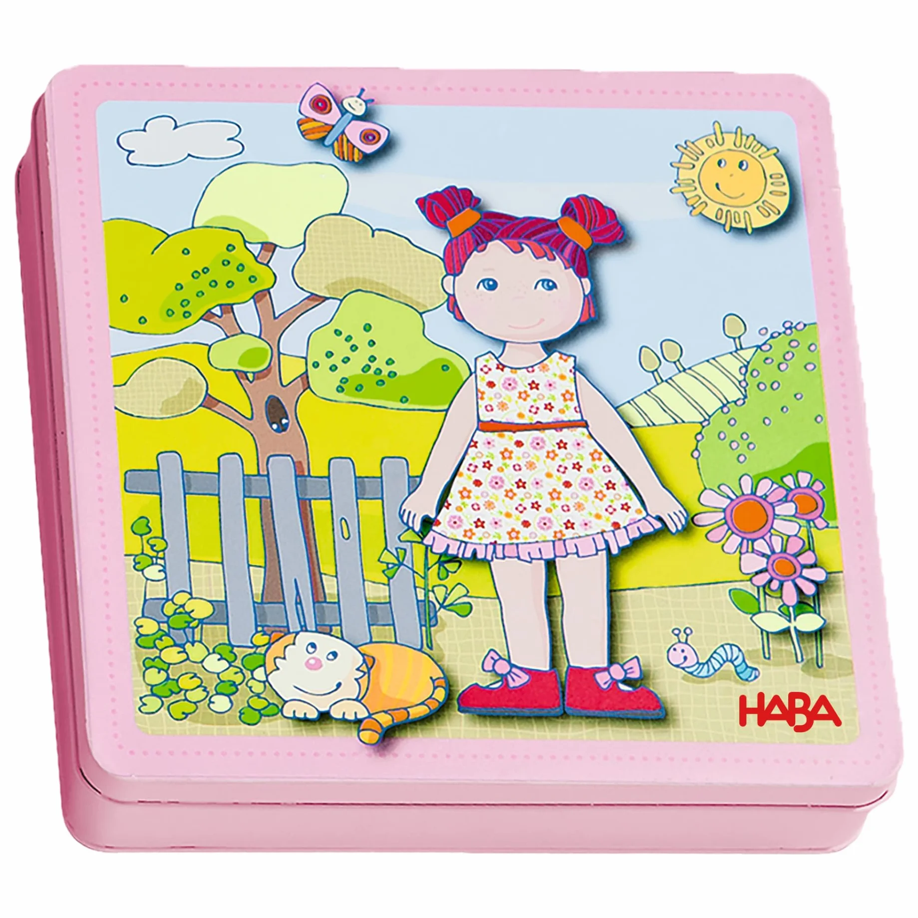 HABA 7392 – pudełko na magnes lalka do przebierania Lilli | urozmaicone puzzle magnetyczne wokół uroczej lalki Lilli | w praktycznym metalowym pudełku