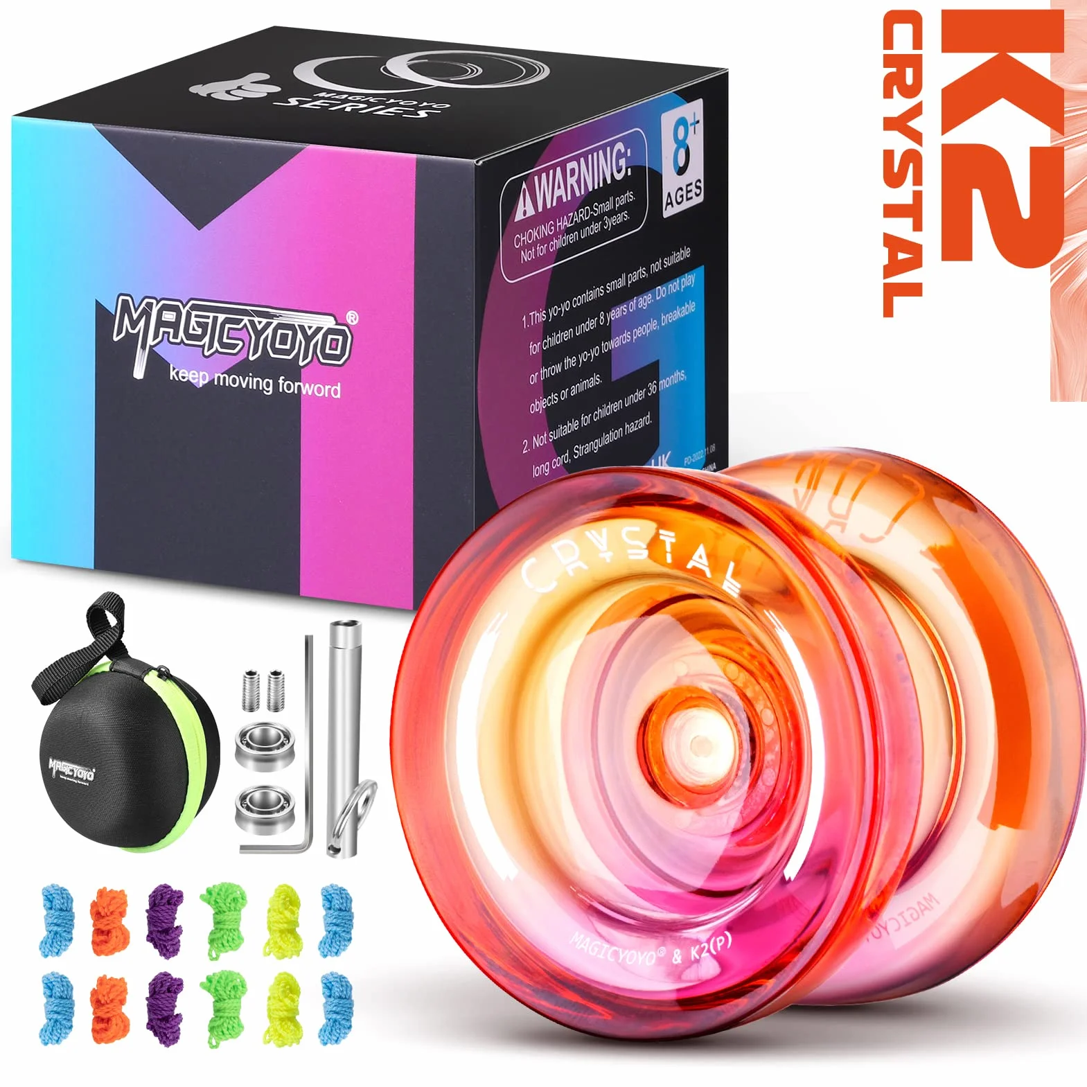 MAGICYOYO K2 Responsive JoJo dla dzieci, Dual Purpose Yoyo dla początkujących/zaawansowanych, Extra Replacement Unresponsive Yo Bearing + 12 Jo Strings + Removal Tool+ Axle + Yo-Yo Bag