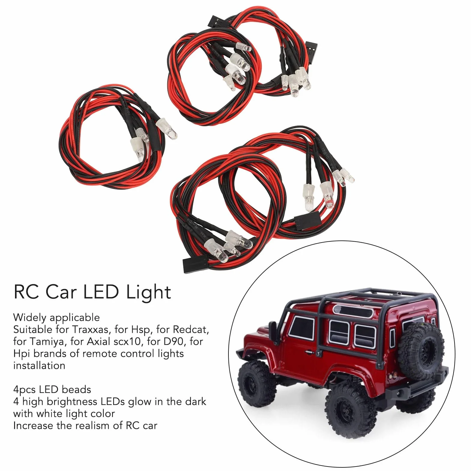 5 szt. Światła LED do Samochodu RC, Zestaw Oświetlenia RC Jasność Światła LED do Samochodu RC 2 Białe światło 5 Mm Koraliki do Lampy 2 Czerwone światło 3 Mm Koraliki do Lampy