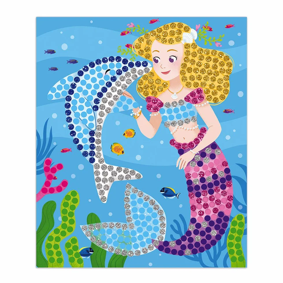 Janod - Dolphins and Mermaids Mosaics Set - Les Ateliers Du Calme - Children’s Creative Leisure Kit - Develops Fine Motor Skills and Concentration - Suitable for Ages 7 and Up, J07961