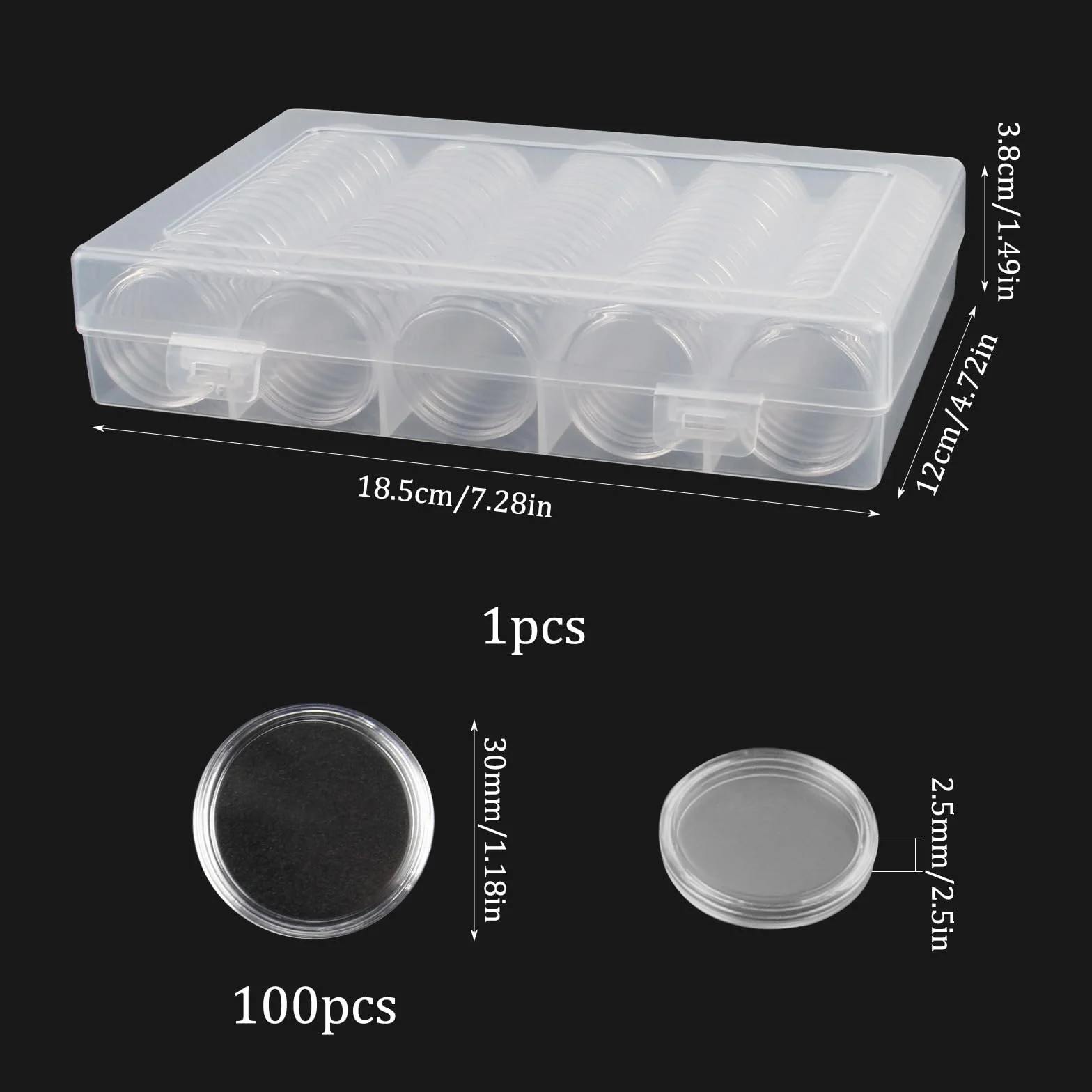 100 sztuk przezroczyste kapsułki na monety i 1 pudełko do przechowywania okrągłe rękawy na monety kapsułki 30mm for 2 euro coins storage coin collection coin display