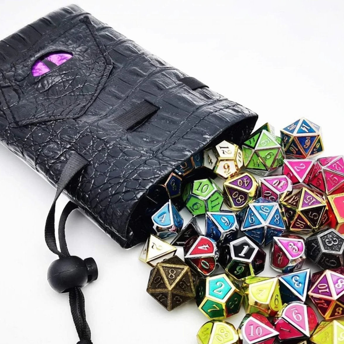 Sarini Dragon Eye torba na kości DND skórzana torba na kości dla Dungoens and Dragons prezenty TTRPG - zielone oko