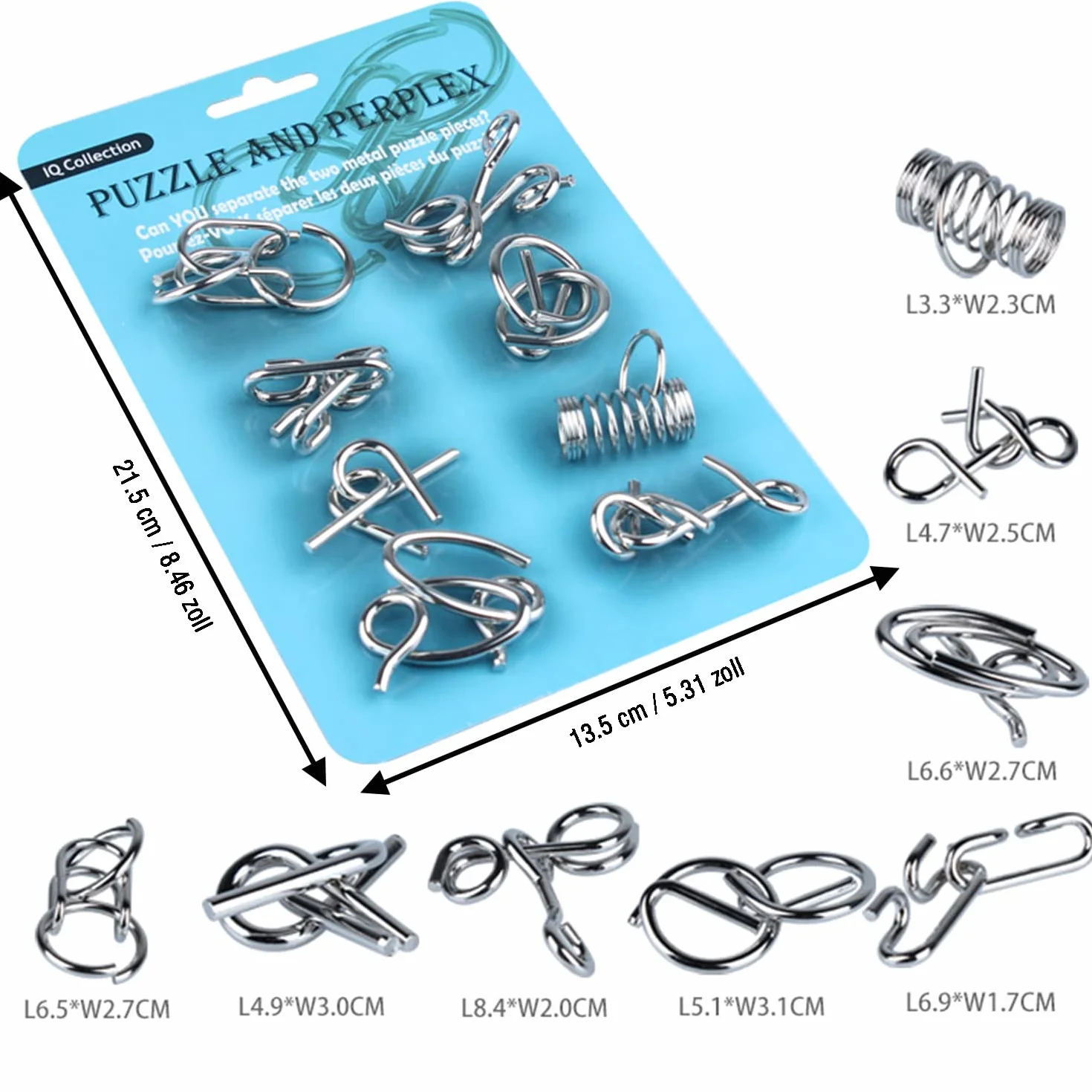Qanmua Zestaw 24 sztuk do gry w logiczne układanki, 3D metalowe puzzle IQ dla dzieci, dorosłych i studentów - gry rozwijające cierpliwość i pierścienie puzzle jako prezenty