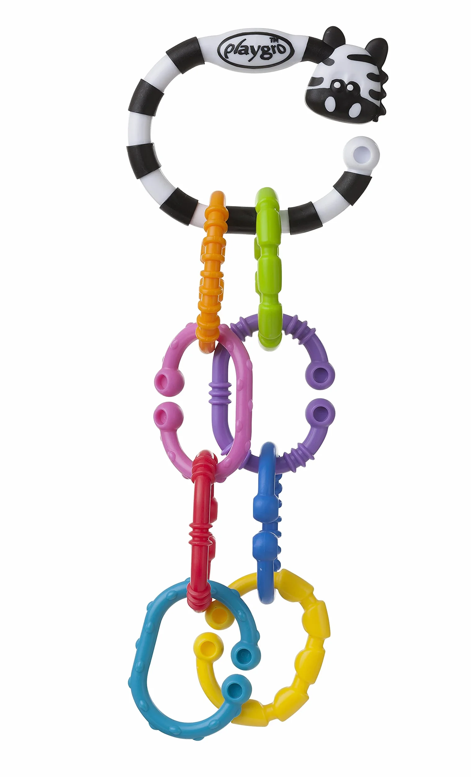 Playgro 184558 łańcuch z grzechotką Zebra, 9-częściowy, od 3 miesięcy, zebra 9 lewe opakowanie, kolorowy, 40141
