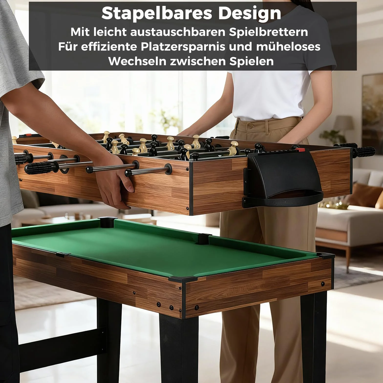 COSTWAY Wielofunkcyjny stół do gier 10 w 1, stół wielofunkcyjny z piłkarzykami, hokejem, bilardem, shuffleboardem, kręgielnią i grami planszowymi 4, stół kombi z drewna, do pokoju zabaw, piłkarzyków