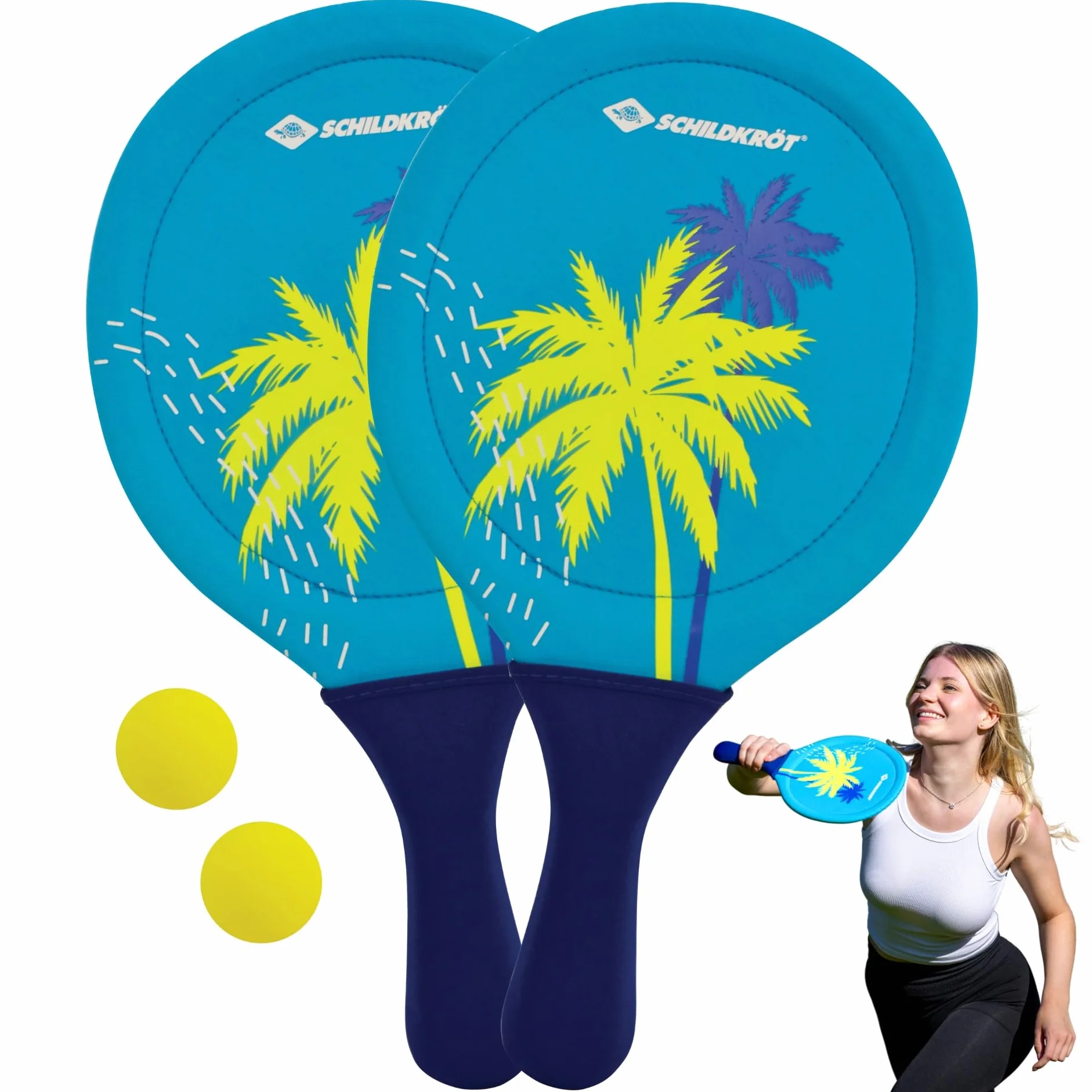 Schildkröt Zestaw neoprenowy Beachball, 2 rakiety, 2 piłki, w torbie siatkowej, wspaniały odbicie i bounce, gra na plaży i w ogrodzie dla całej rodziny, 970158, wielokolorowy