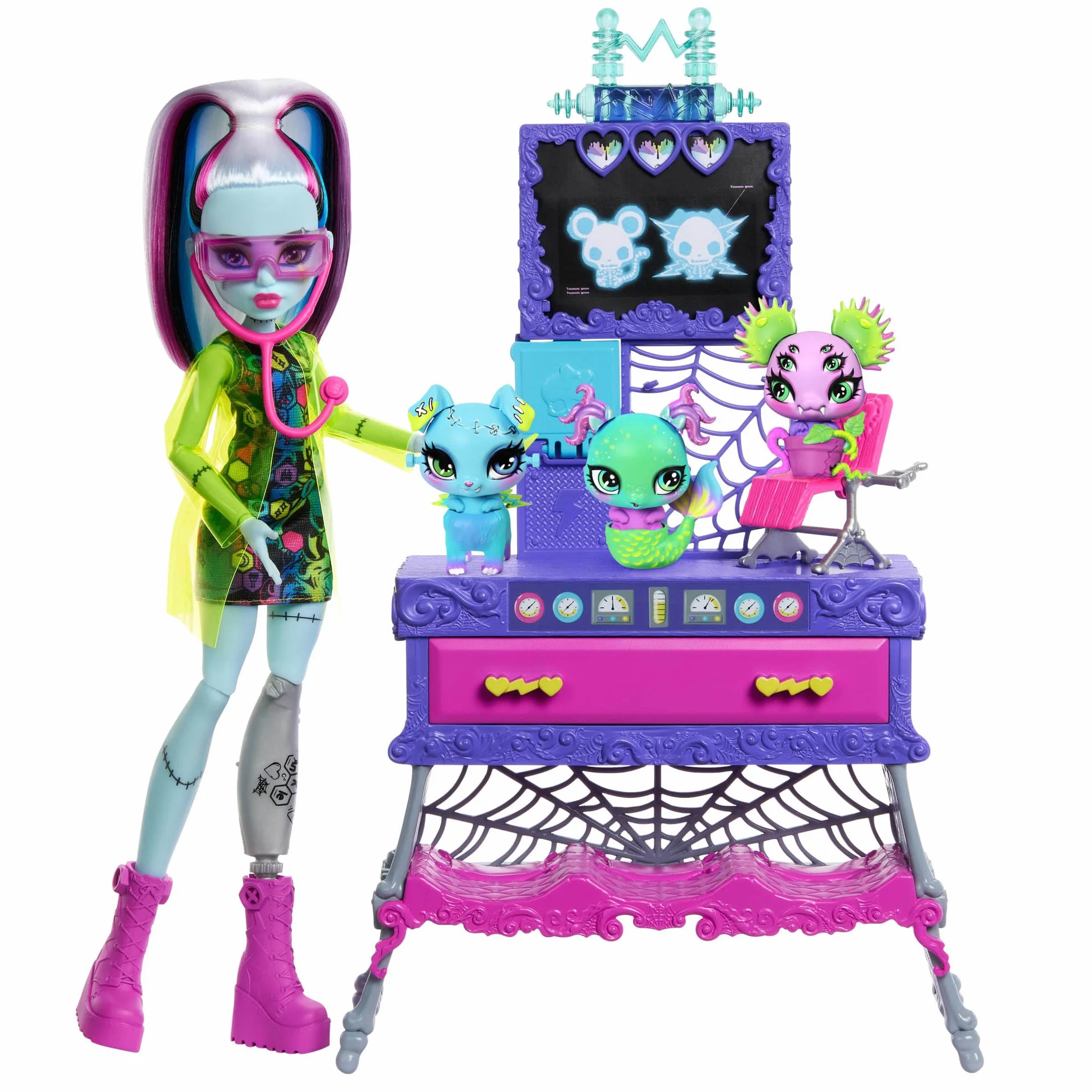 Monster High Make-A-Monster Stwórz pupila Zestaw do zabawy: lalka Frankie Stein i ponad 30 akcesoriów do tworzenia niezliczonych kombinacji zwierzątek, zabawka dla dzieci, JBF18