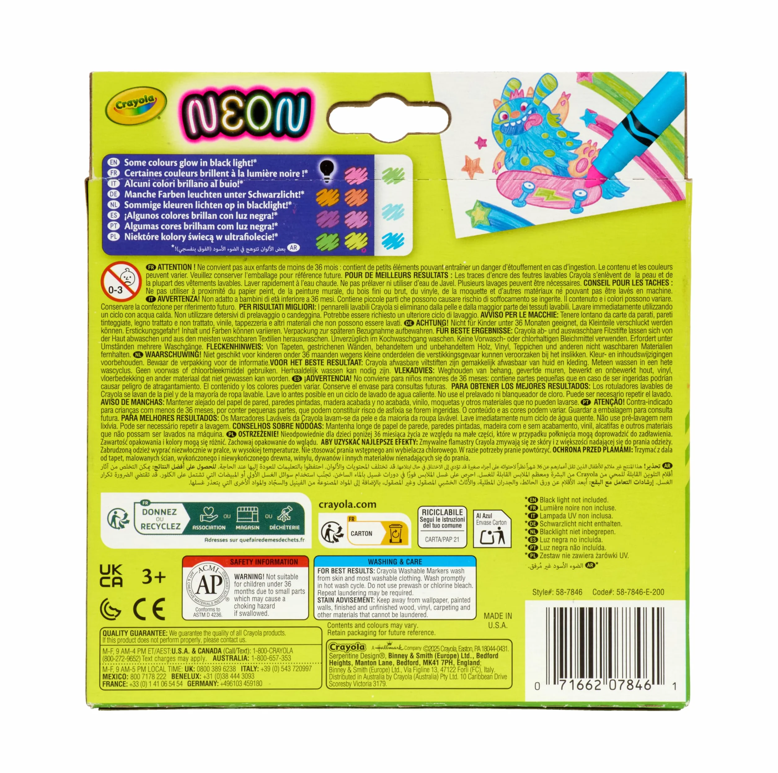 Crayola - Flamastry NEONOWE, zestaw 10 lśniących kolorów, dla dzieci od lat 3, do kreatywnych prac plastycznych, 58-8746