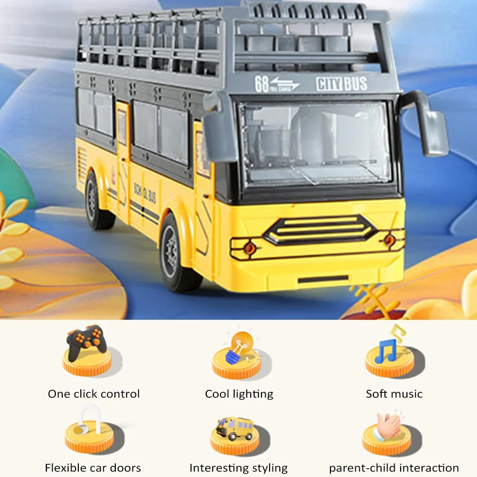Autobus zdalnie sterowany, RC Bus 1/30 4CH zdalnie sterowany samochód z lekką muzyką, otwierane drzwi, autobus zabawka interakcji rodzic-dziecko
