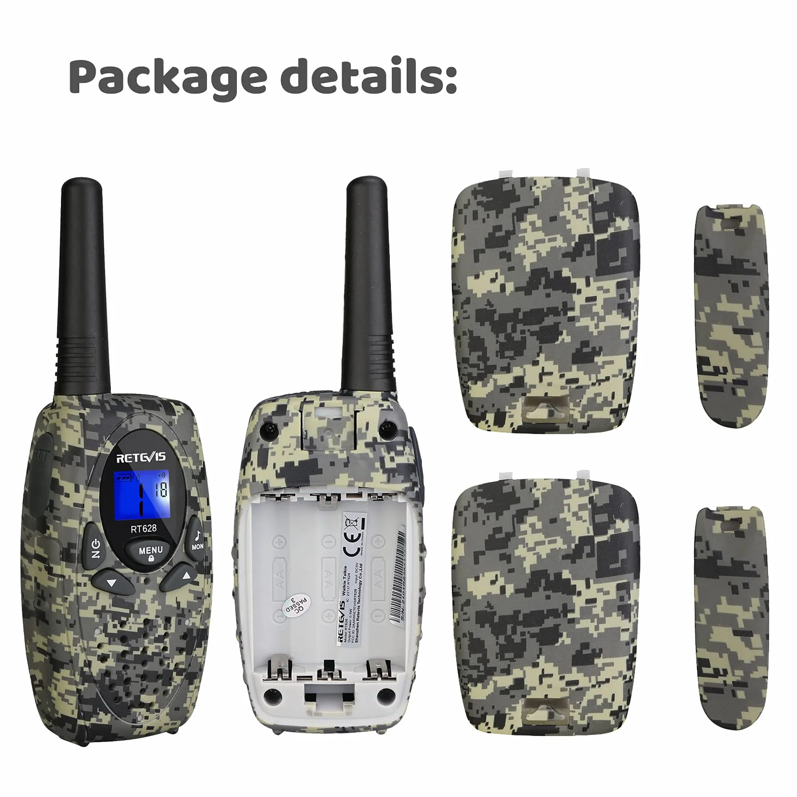 Retevis RT628 krótkofalówka dla dzieci, duży zasięg, prosta obsługa PMR446, zabawka dla dzieci w wieku od 3 do 12 lat, Spy Gear, podróże (1 para, kamuflaż)