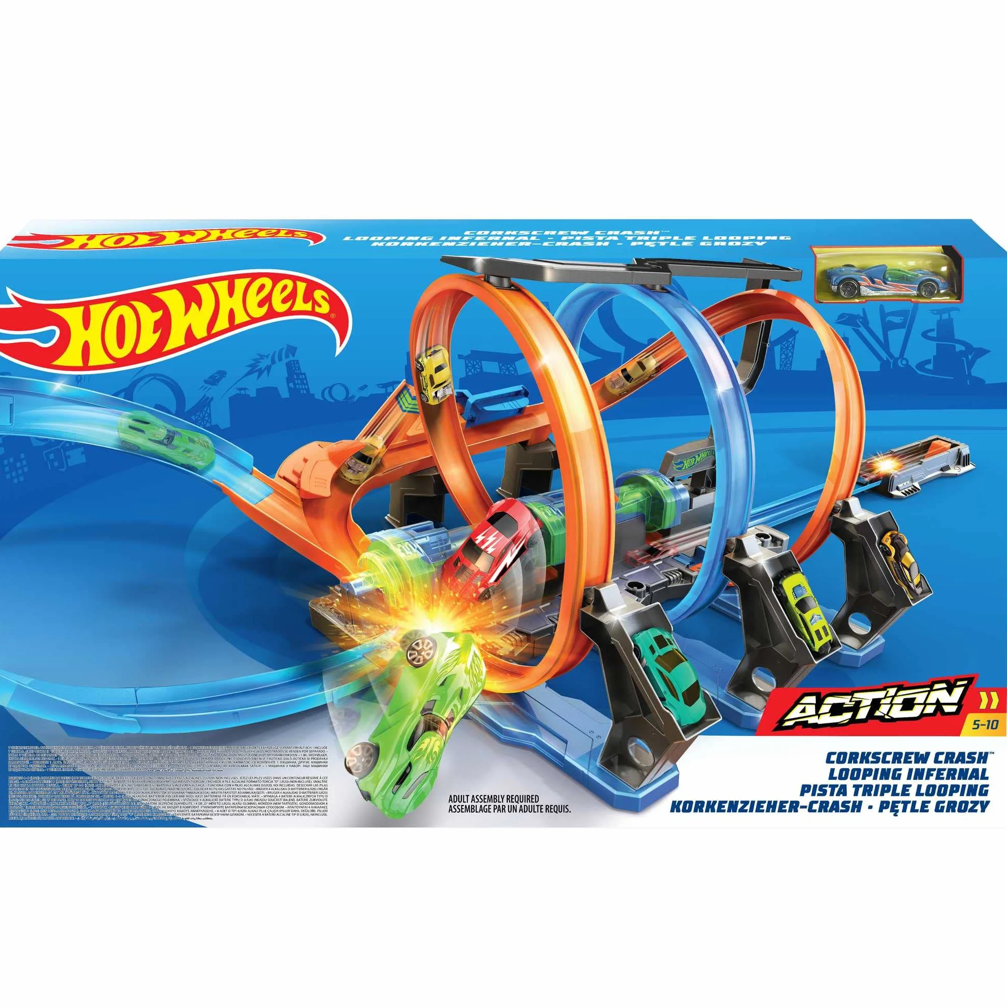 Hot Wheels Pętle grozy Zestaw torów z napędem, FTB65