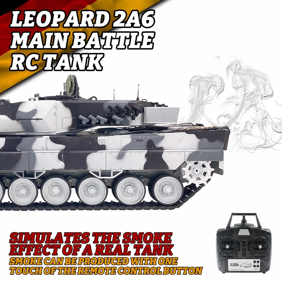 Model czołgu bojowego 1:16, 2,4 G, niemiecki leopard 2 A6 wojskowy czołg z efektami dymu, zestaw modelarski dla fanów wojskowych i dorosłych