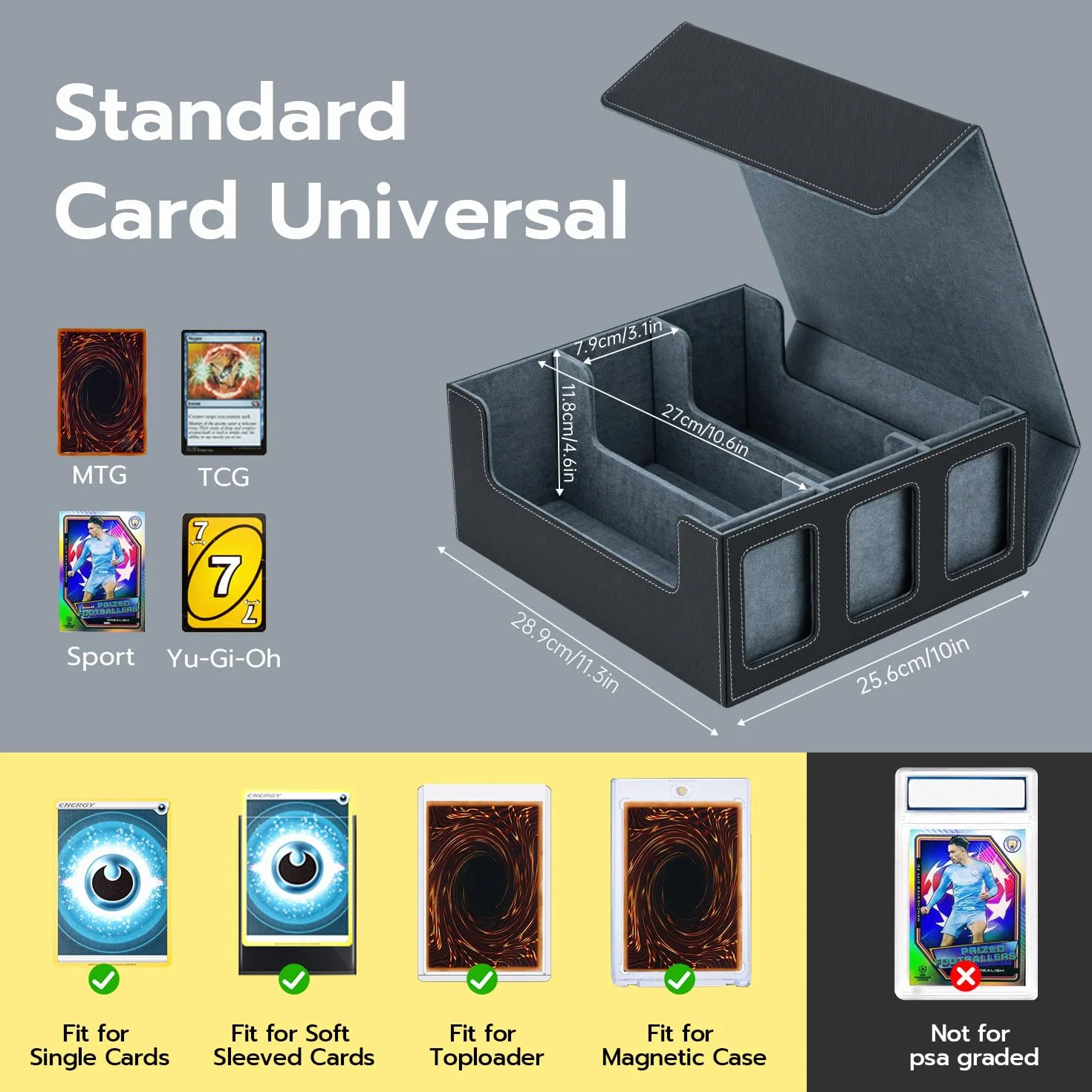 Elegancki i funkcjonalny MTG Deck Box Pudełko na karty 35 PT, pudełko na karty 1800 + z 10 ściankami działowymi i 6 klipsami ogrodzeniowymi, pasuje do kart kolekcjonerskich 3" x 4"