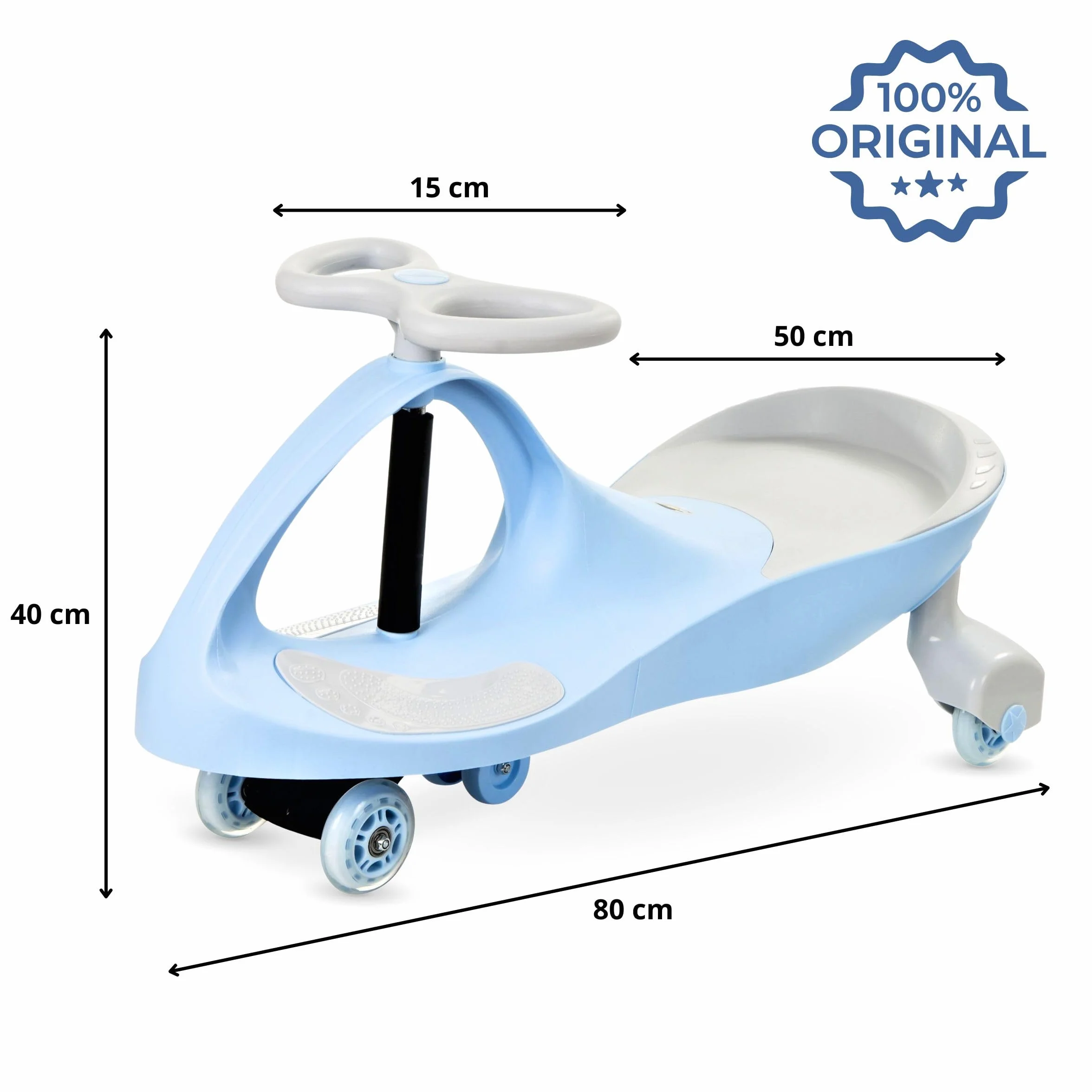 Jeździk dla Dzieci 3+, Samochodzik TwistCar, Auto dla Malucha, Pojazd dla Chłopca i Dziewczynki, Autko Twist Car z Kierownicą, Kauczukowe Koła, Obciążenie do 120 kg, Niebieski LED