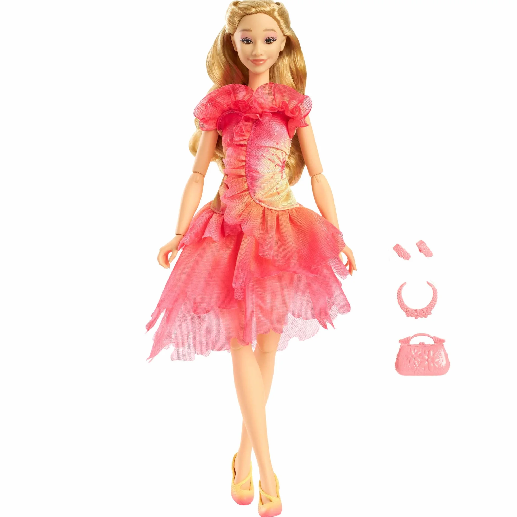 Mattel Universal Wicked Glinda Lalka modowa do ustawiania w różnych pozach z blond włosami i zdejmowaną kreacją oraz akcesoria, HXT63