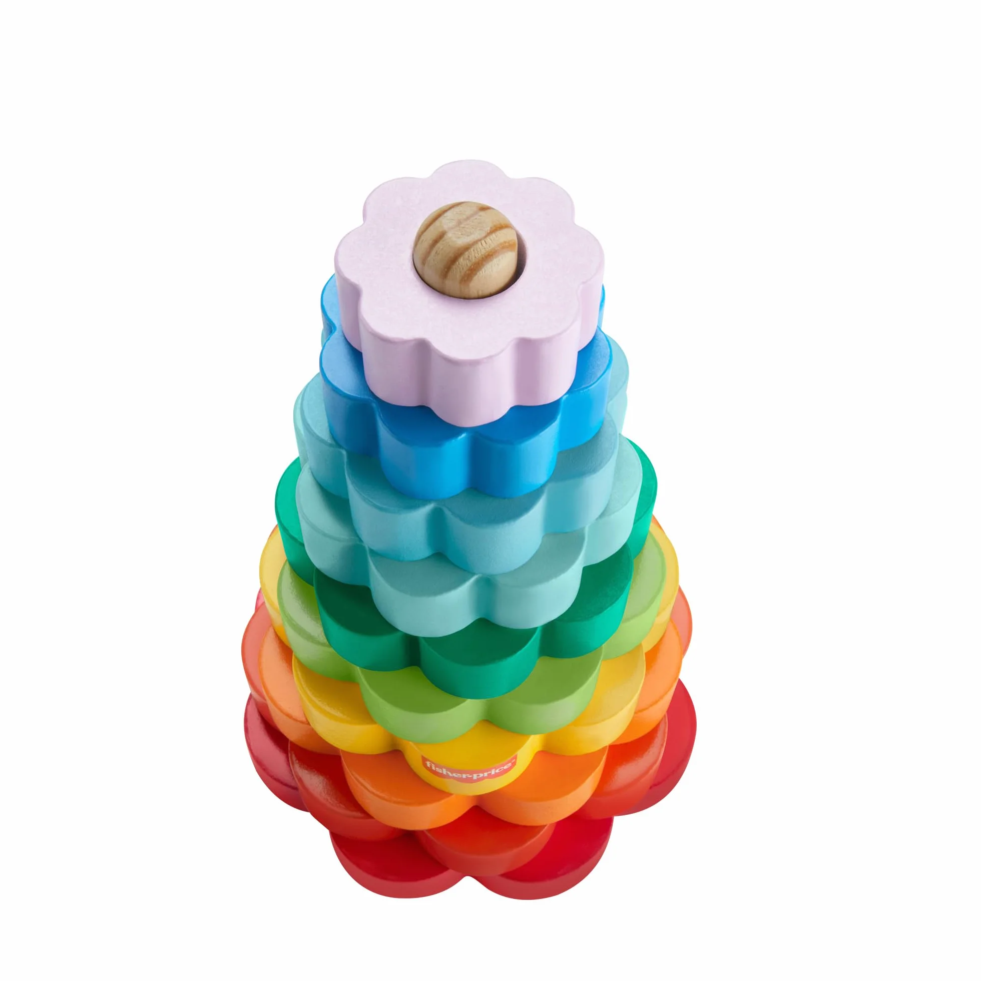 Fisher-Price Drewniana piramidka Kolorowe kwiatki Zestaw z 10 elementami do zabawy w układanie Zabawka drewniana dla dzieci od 18 miesiąca życia, HXT77