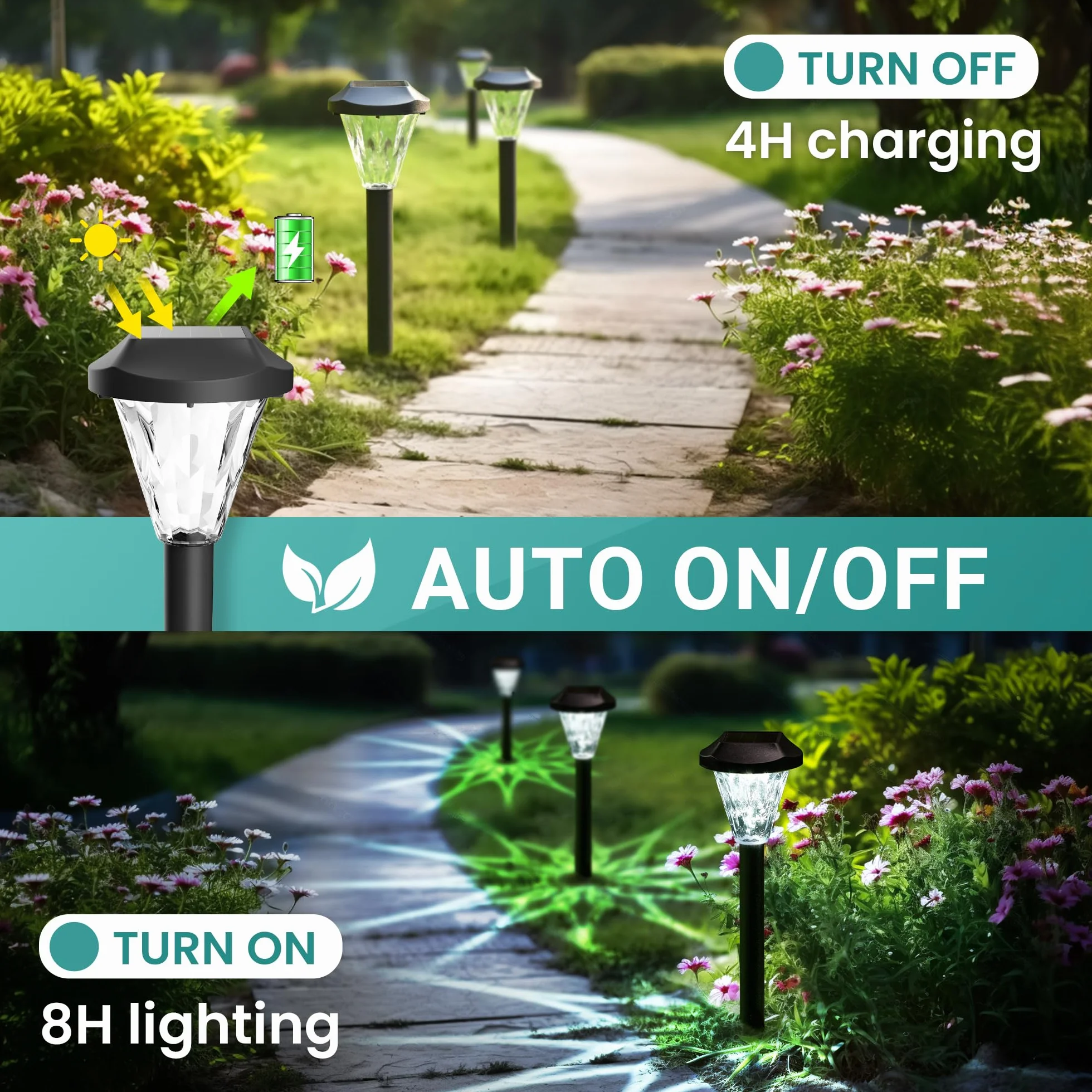 GIGALUMI 10 sztuk lamp solarnych na zewnątrz, wodoodporne, nowe ulepszone lampy solarne na zewnątrz, solarne lampy ogrodowe, solarne lampy zewnętrzne na patio, trawnik, podwórko i krajobraz