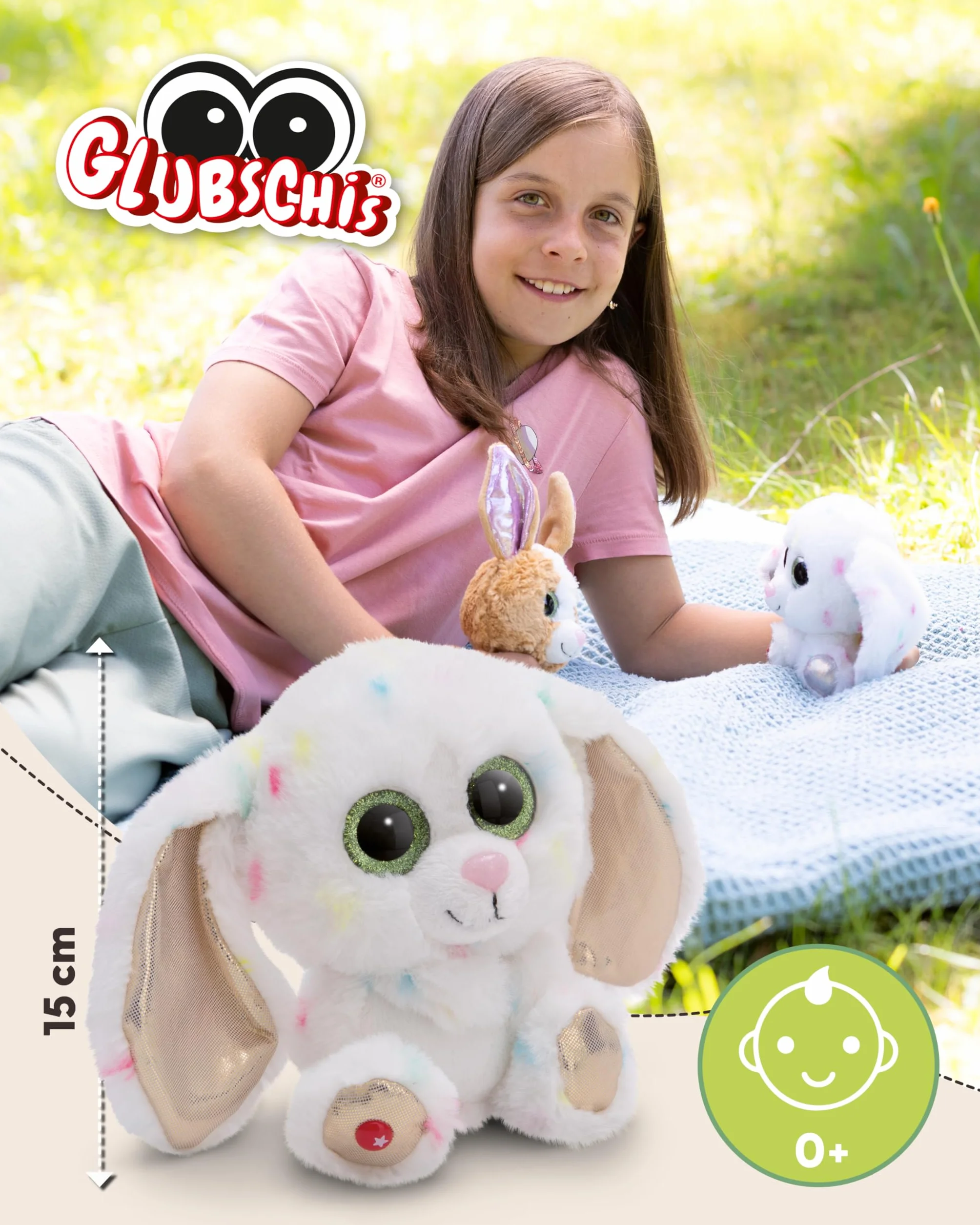 Pluszowa przytulanka GLUBSCHIS króliczek Spottitu 15cm kolorowy - Miękka maskotka z mięciutkiego pluszu, uroczy pluszak do przytulania i zabawy, dla dzieci i dorosłych