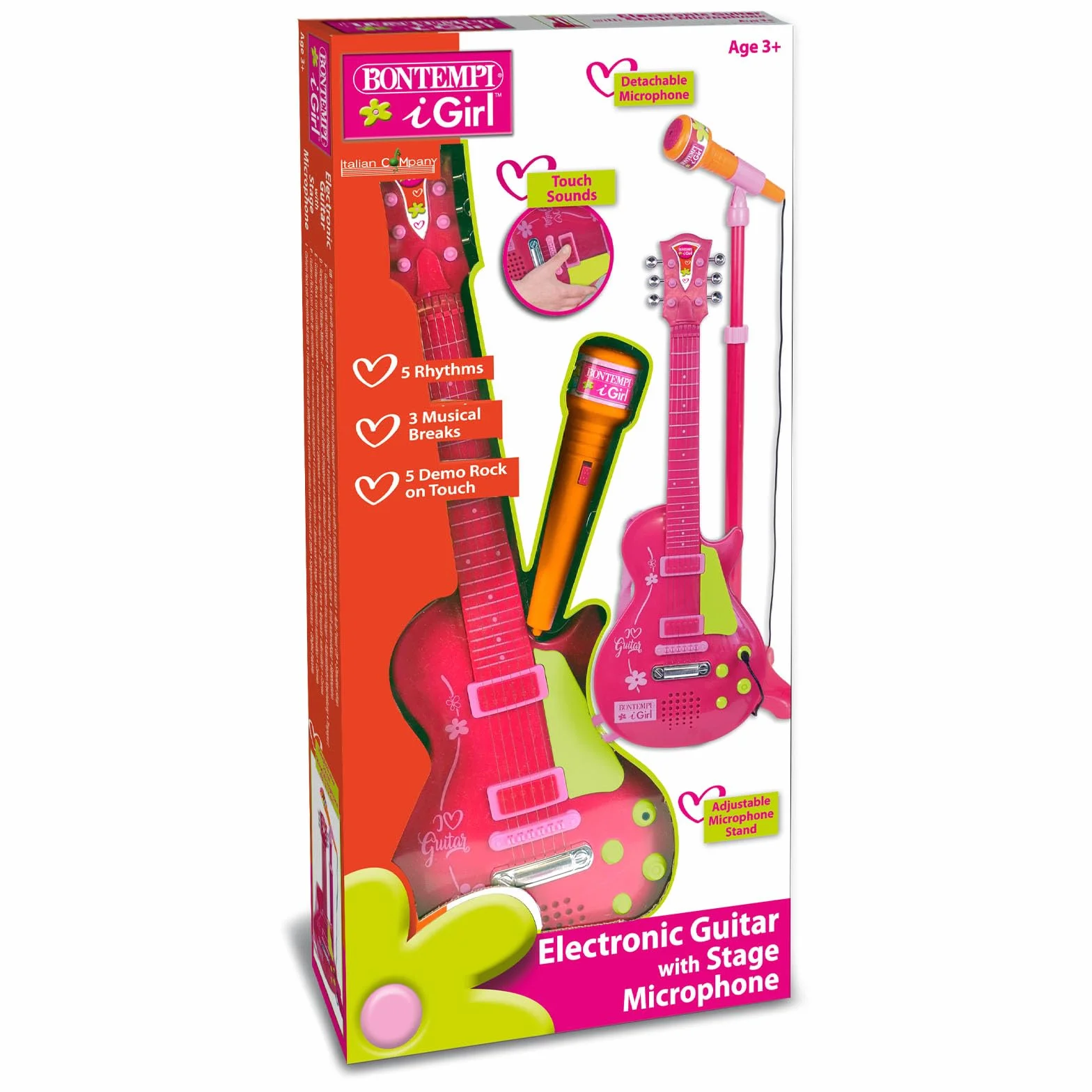 Bontempi Różowa Elektroniczna Gitara Rockowa z Mikrofonem 245872