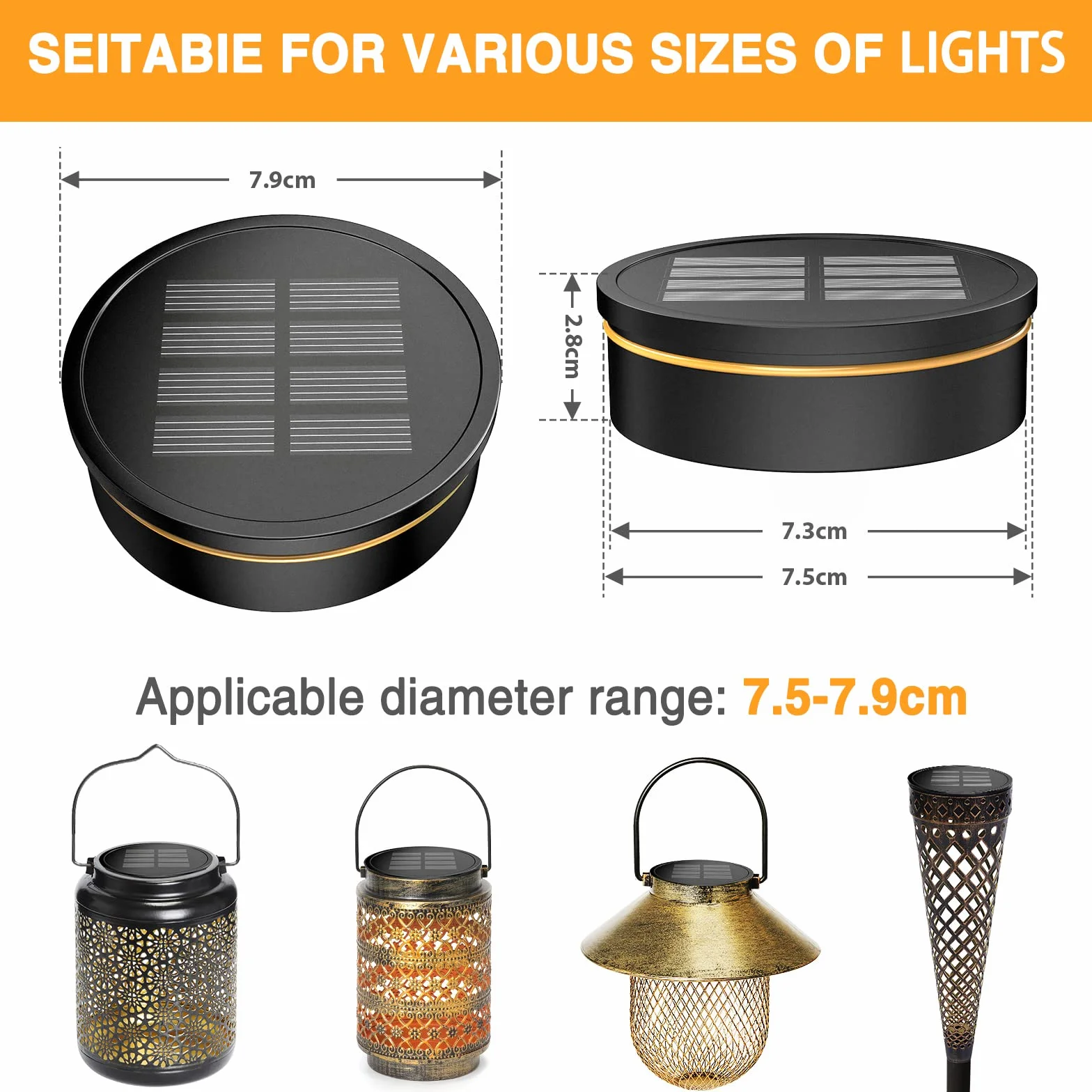 GEARLITE Zamiennik lamp solarnych, 8 cm, do ogrodu, lampy solarne, części zamienne z 2 diodami LED (ciepła / biała), pojemnik na baterie słoneczne 800 mAh z wysokowydajnymi panelami słonecznymi do