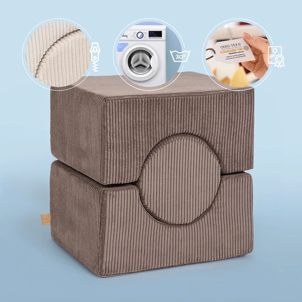 MEOWBABY 4-Elements Soft Foam Blocks Playset - Plac zabaw dla niemowląt i małych dzieci, klocki wspinaczkowe, Kord, Ecru