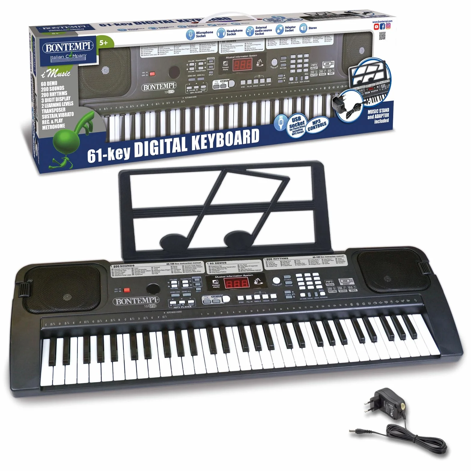 Bontempi 16 6110 klawiatura cyfrowa 61 klawiszy midi 70 x 23 x 7 cm