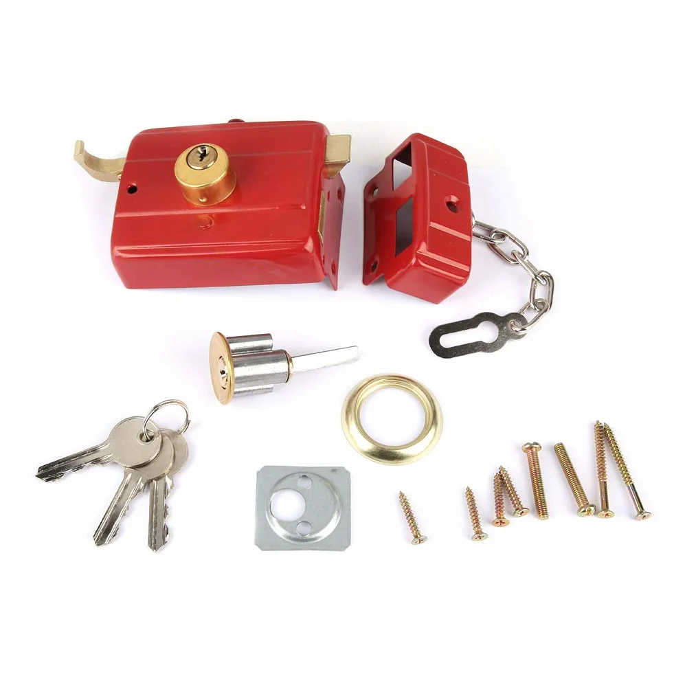 Dead Lock Dead Bolt Lock Red Metal Heavy Duty Blokada Bezpieczeństwa Dead Bolt Lock z Kluczami do Drzwi Przednich Red