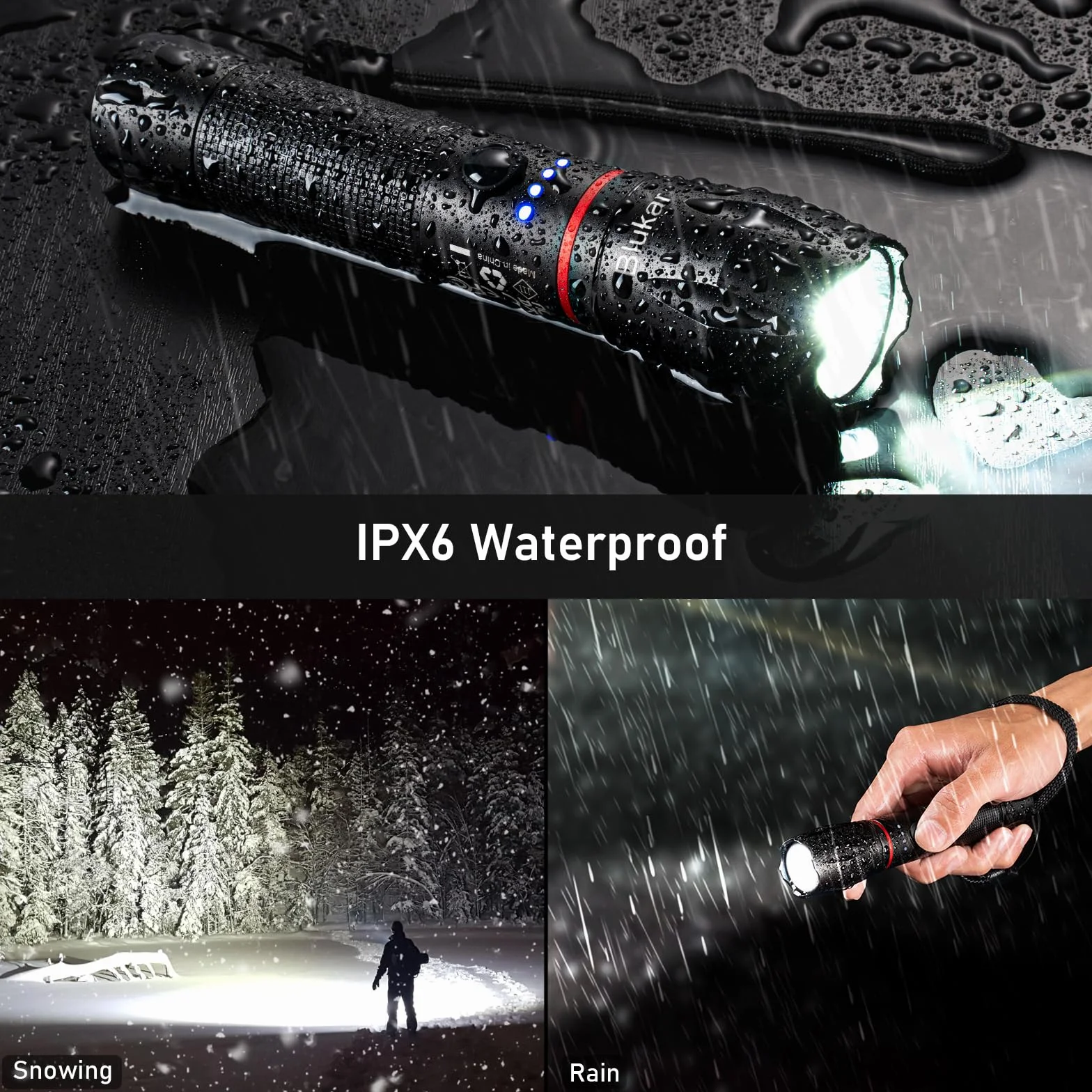 Blukar LED Latarka Ładowalna, Super Jasna Latarka z 5 Trybami, Regulowanym Ogniskowaniem, Wodoodporna do Campingu, Biegania, Spacerów z Psem, Przerw w Dostawie Prądu, Sytuacji Awaryjnych