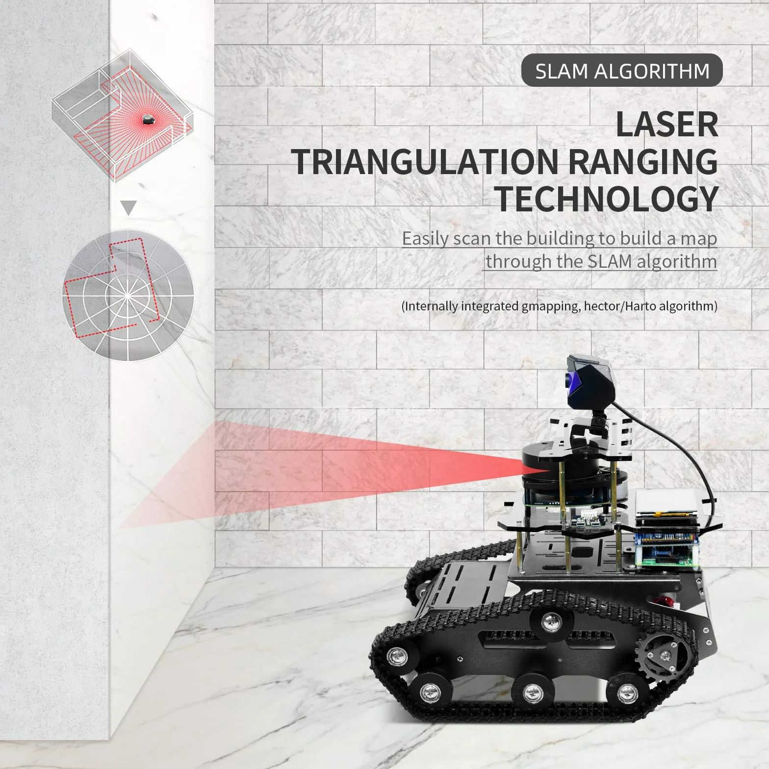 AI Raspberry Pi 4B Robot Kit z radarem ROS SLAM Smart Car Robotic Tank Buduj mapy samodzielną nawigację śledzenie rozpoznawania obiektów (czarny, Raspberry Pi 4B 4GB)