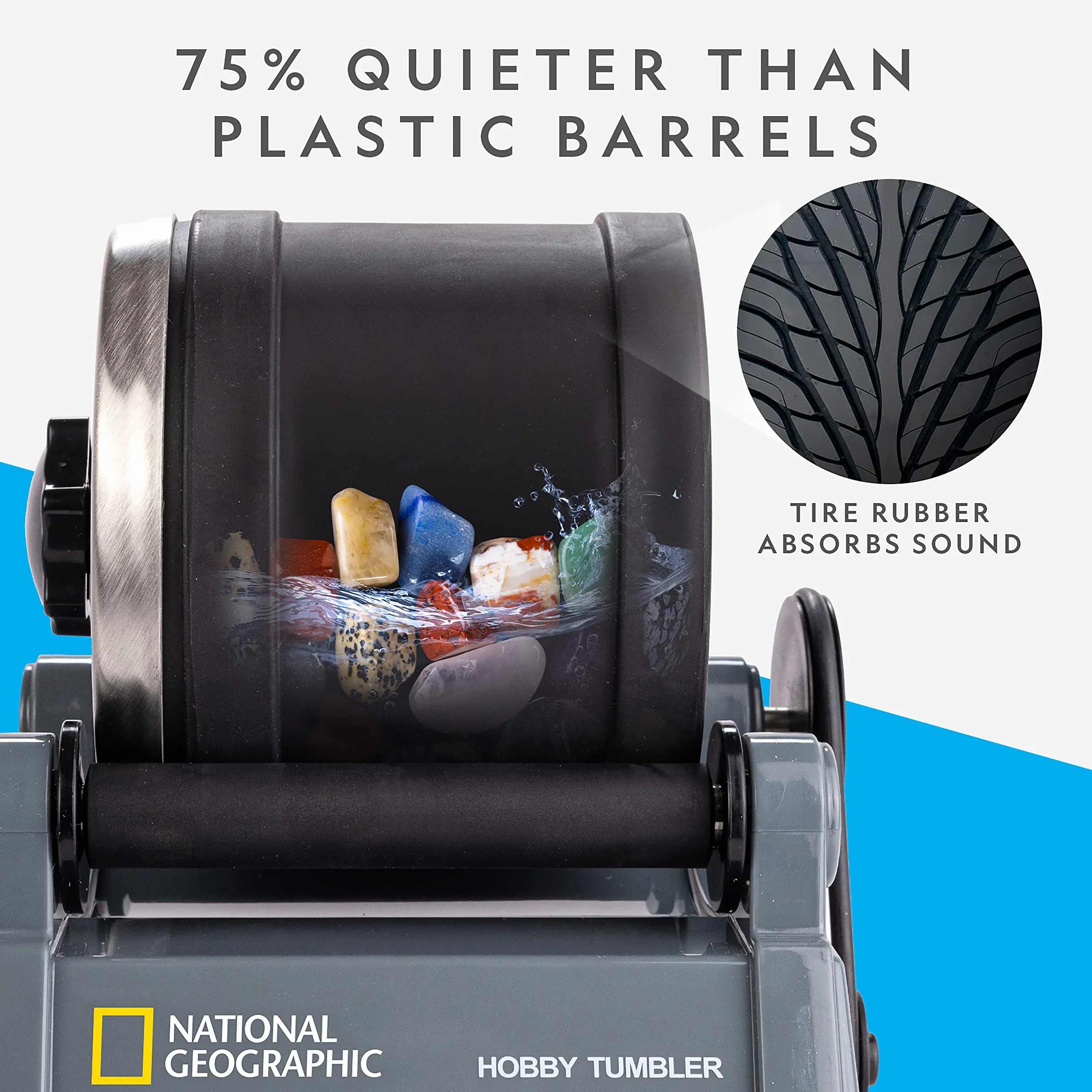 Zestaw do obróbki wibrościernej Hobby Rock Tumbler od NATIONAL GEOGRAPHIC - poler do kamieni dla dzieci i dorosłych, trwała, cicha beczka, kamienie, żwirek i nowy GemFoam dla błyszczącego wykończenia