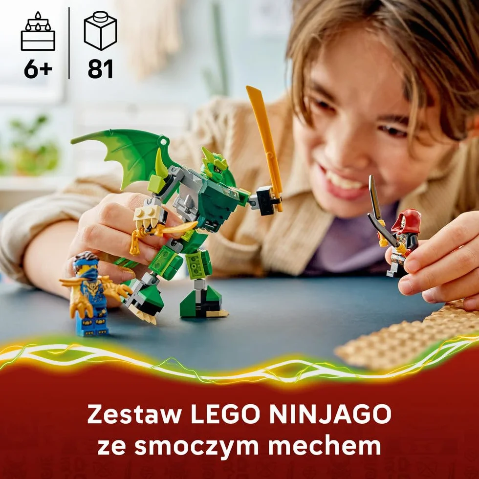 LEGO NINJAGO Smoczy mech Lloyda — zestaw bitewny, zabawka konstrukcyjna, klocki dla chłopca lub dziewczynki, ruchoma figurka mecha i trzy minifigurki ninja, prezent dla dziecka od 6 lat 71862