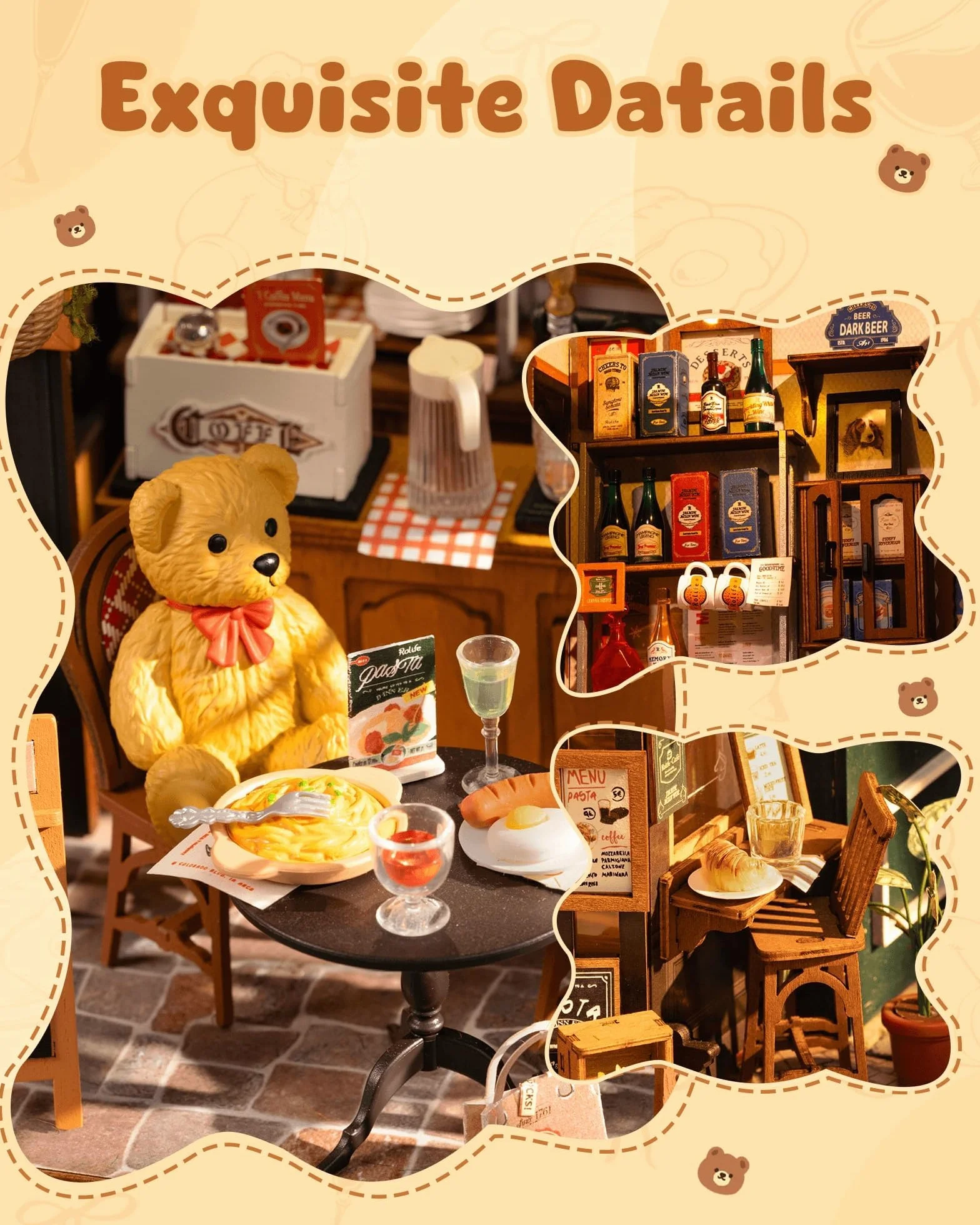ROWOOD Zestaw domku dla lalek, Tipsy Restaurant, DIY miniaturowy dom rzemieślniczy pokój budowlany, drewniane zestawy modeli z akcesoriami dla dorosłych i nastolatków do budowania, wyjątkowy prezent